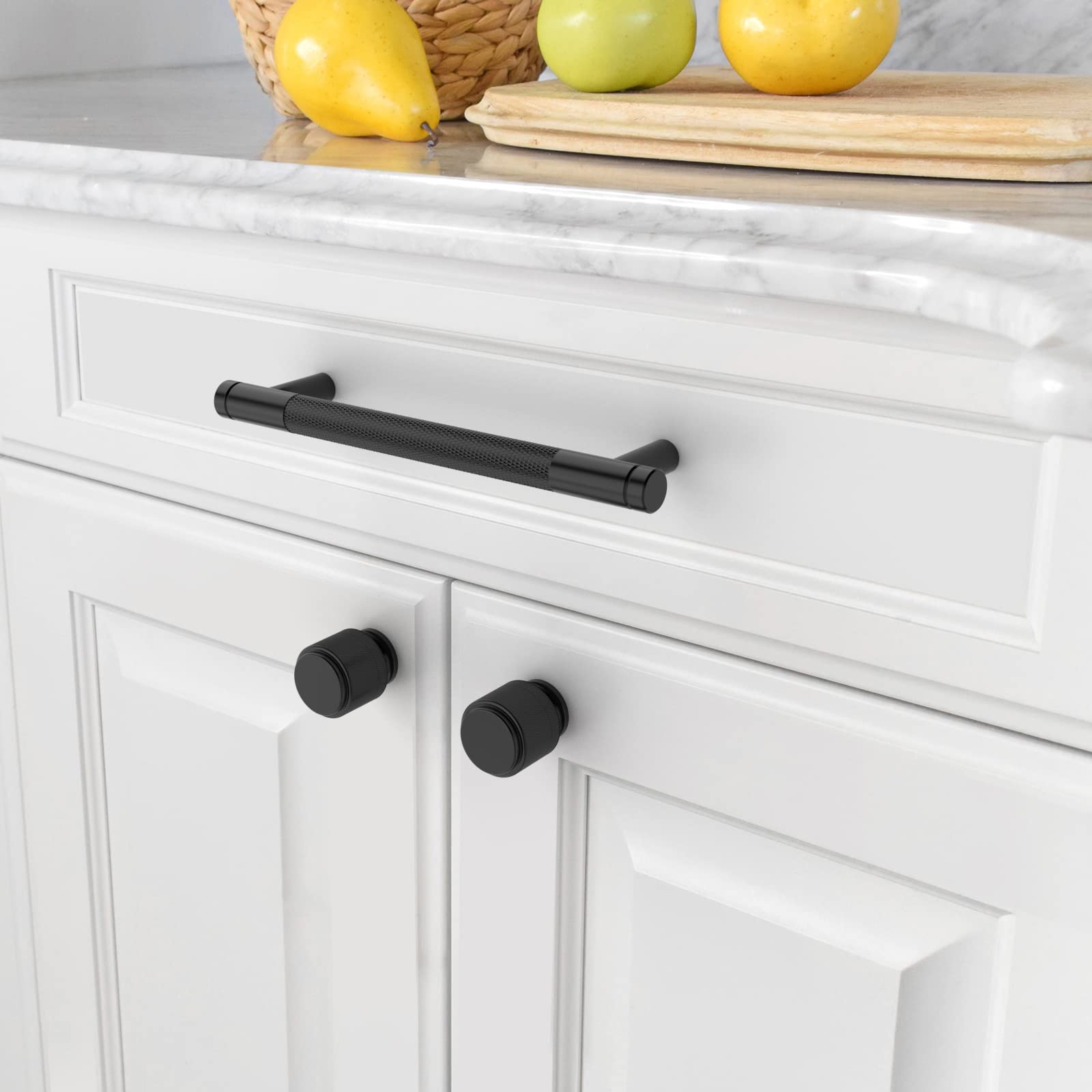 Amerdeco 10 Pack Matte Black Knurled Cabinet Knobs - Kitchen & Bathroom Hardware Pulls for Drawers, Dressers, Cupboards & Wardrobes - Durable Zinc Alloy Handles for Home Furniture Upgrade (ZH0031) - Perfect for Modern Farmhouse, Industrial & Contemporary Decor Styles
