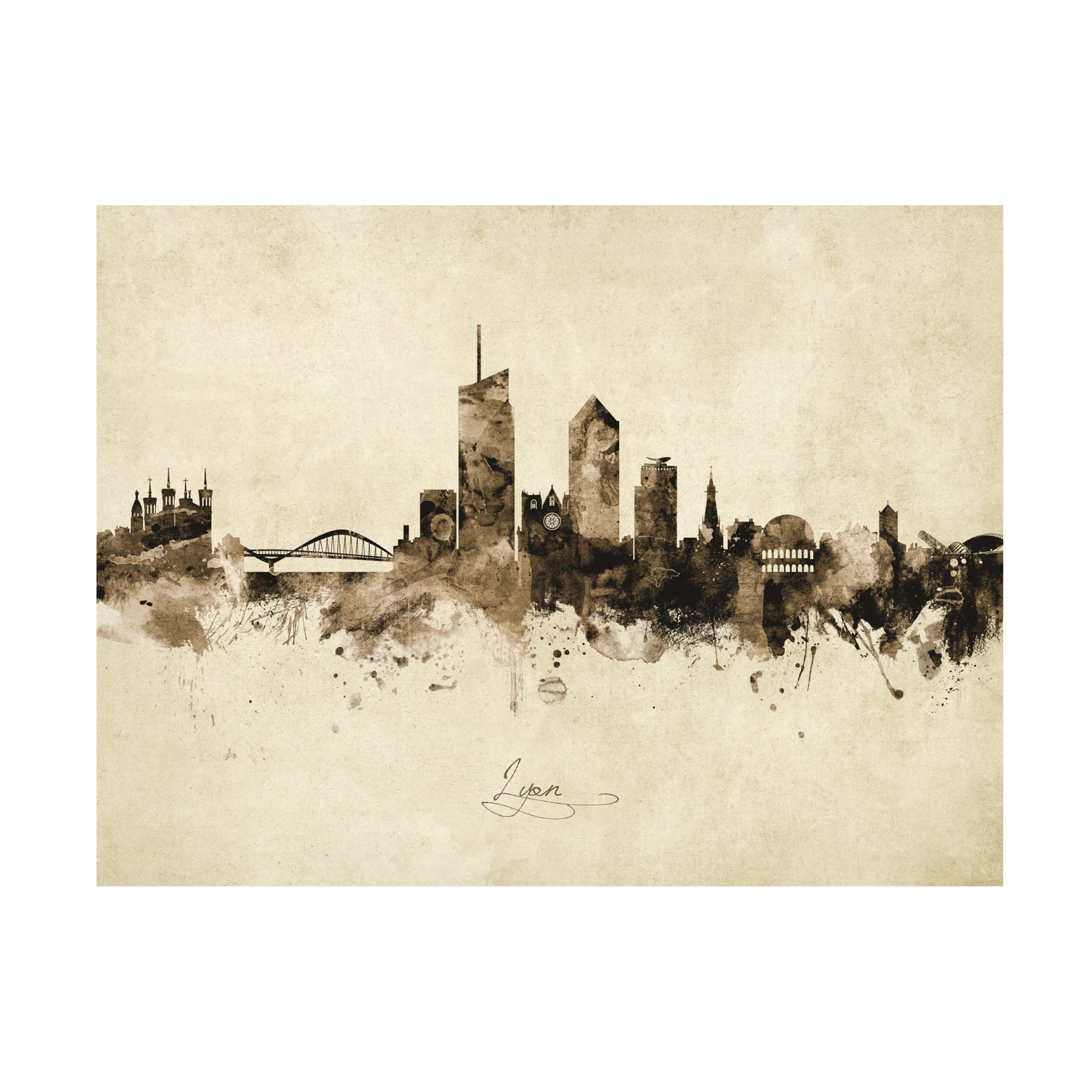 Michael Tompsett Lyon France Skyline Vintage Canvas Art Print - Premium Wall Decor for Living Room, Bedroom & Office - Trademark Fine Art Collection