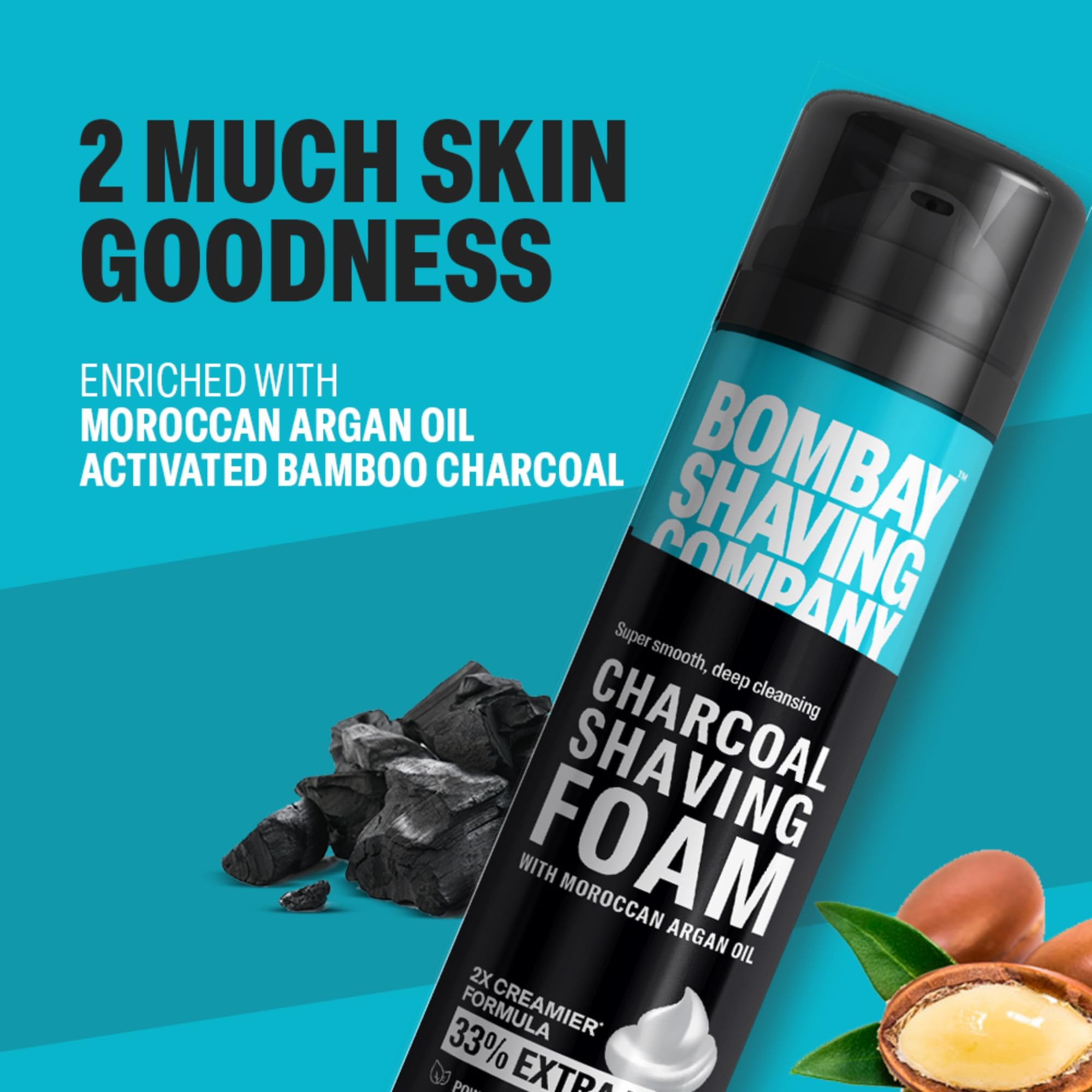 Bombay Shaving Company Charcoal Shaving Foam for Men - 266ml (33% Extra) with Activated Charcoal & Moroccan Argan Oil - Soothing & Hydrating Shave Cream for Sensitive Skin - Perfect for Daily Shaving & Travel