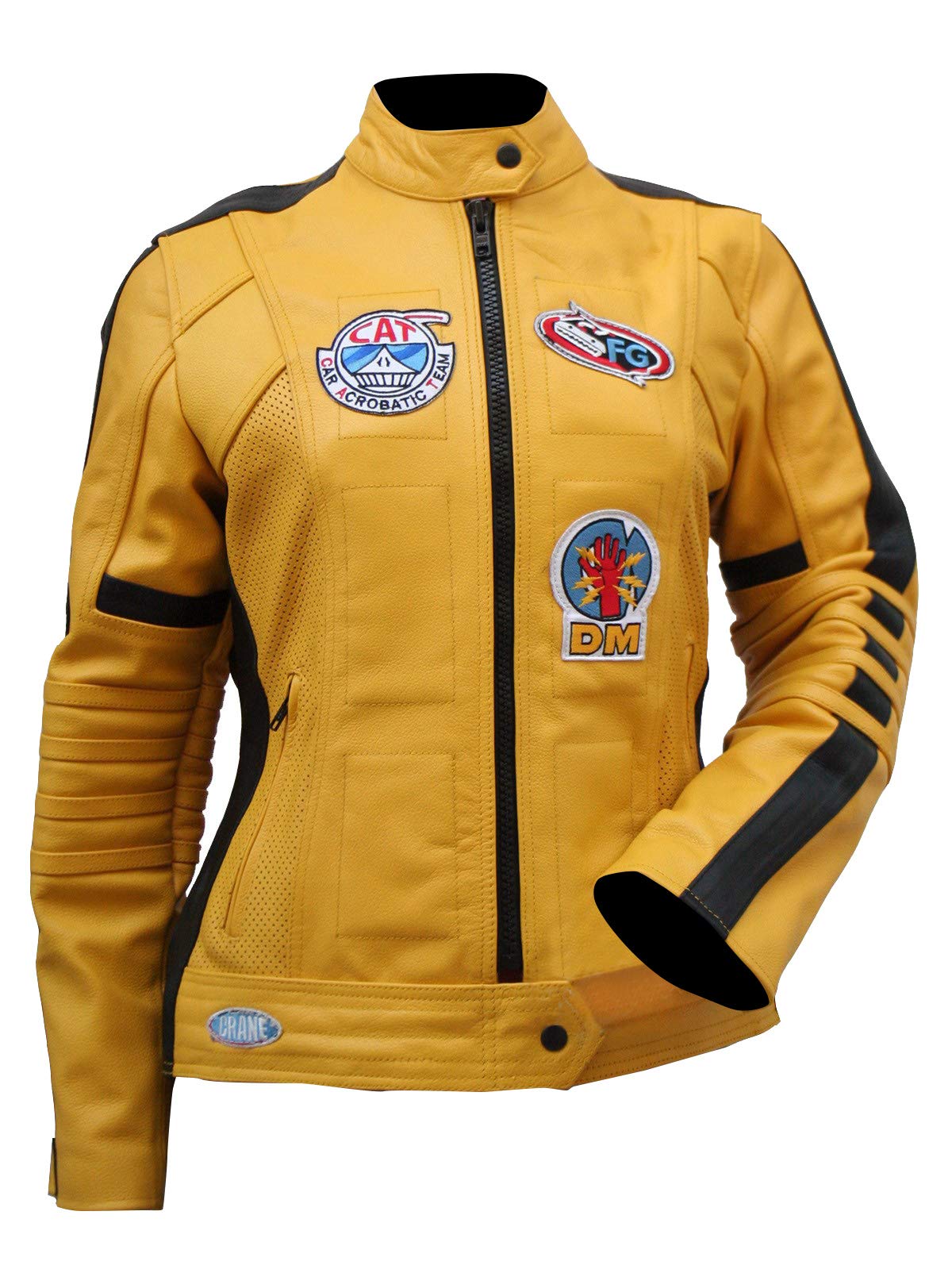 Women's Kill Bill Uma Thurman Motorcycle Jacket - Yellow Padded Biker Costume Leather Jacket for Halloween Cosplay & Movie Costume Parties