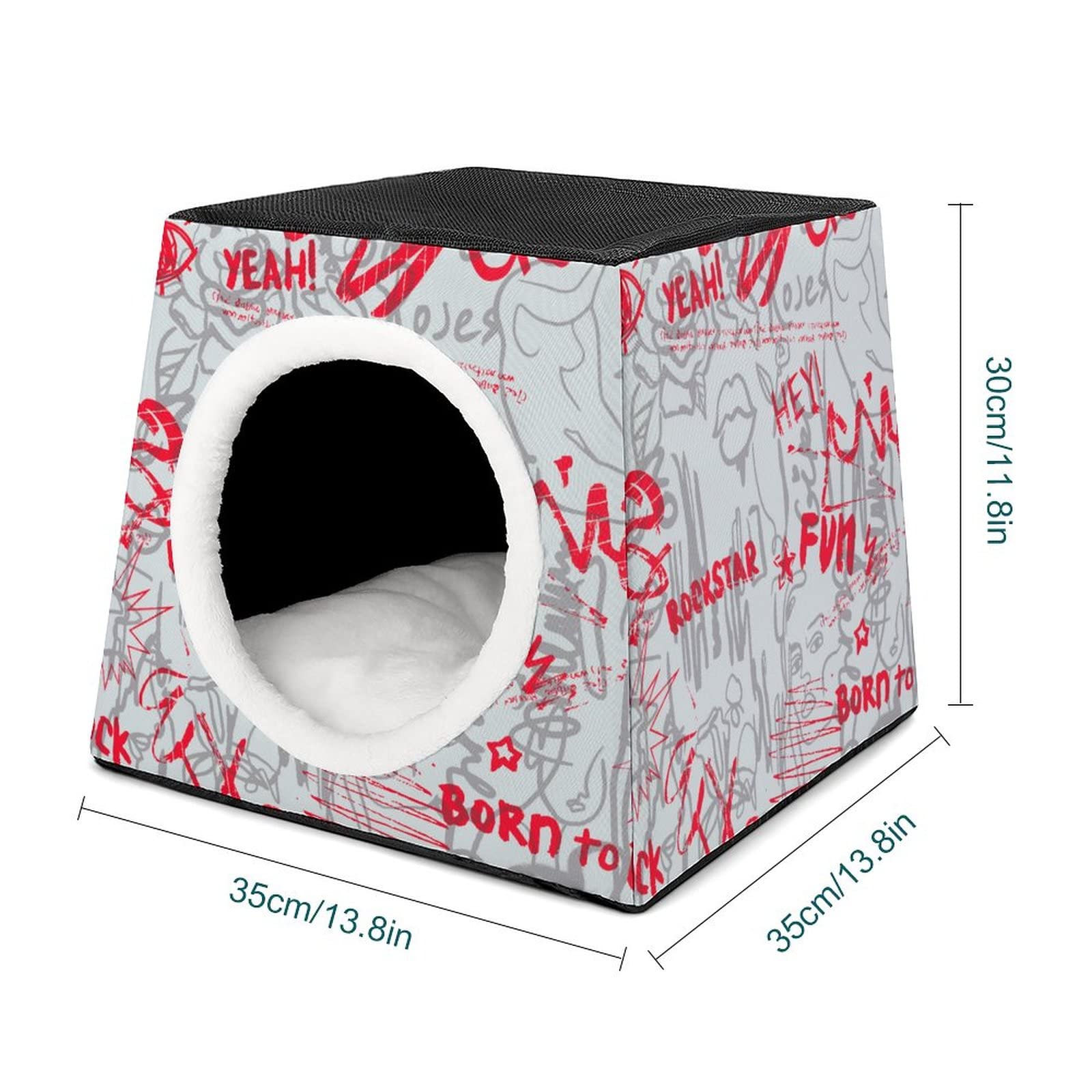 Printed Cat Cube Kitty House - Indoor Cat Bed & Small Dog Shelter - Warm & Cozy Pet Sofa for Female Cats - Perfect for Home, Apartment & Office Use