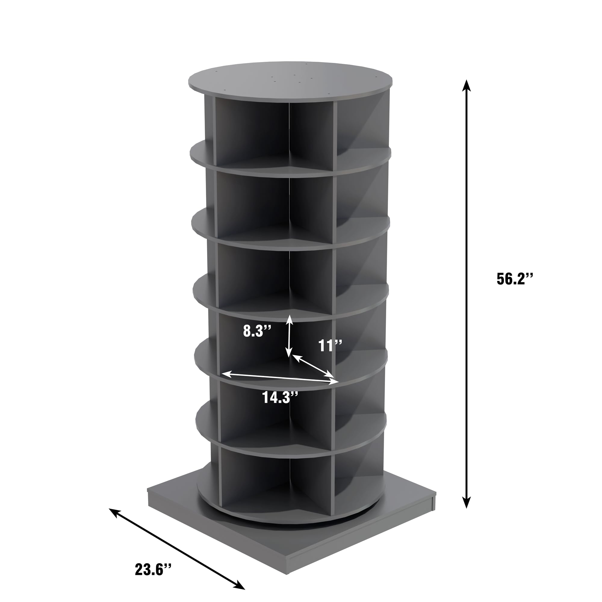 360° Rotating Shoe Rack - 6-Tier Free Standing Spinning Shoe Organizer with Wooden Frame, Holds 24 Pairs - Modern Grey Shoe Storage Cabinet for Closet, Entryway, Living Room - Perfect for Small Spaces & Shoe Lovers