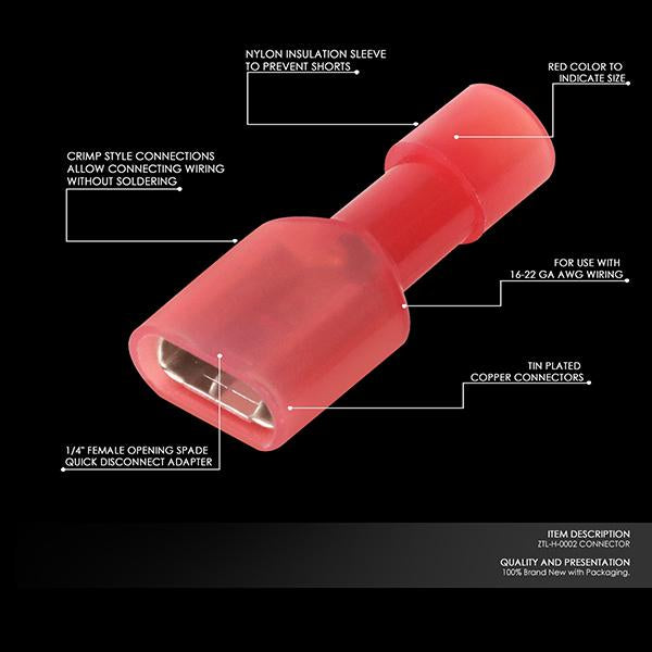 100 Pcs 16-22 Gauge Female Spade Quick Disconnect Adapters - Red - Perfect for Automotive Wiring, Home Appliances & DIY Electrical Projects