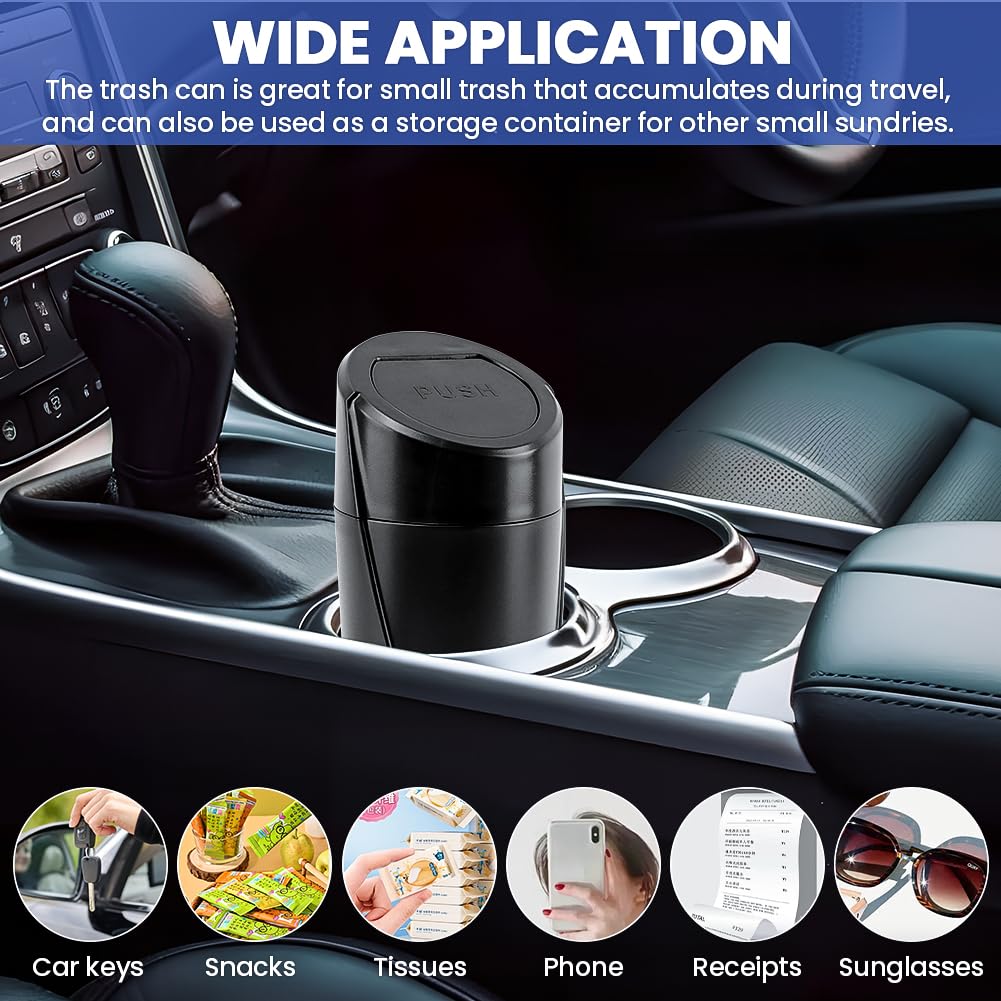2 Pack Car Trash Can with Lid - Leakproof Mini Vehicle Garbage Bin for Cup Holder | Includes 60 Trash Bags | Car Organizer for Front & Back Seats (Black) | Perfect for Road Trips, Commuting & Family Travel