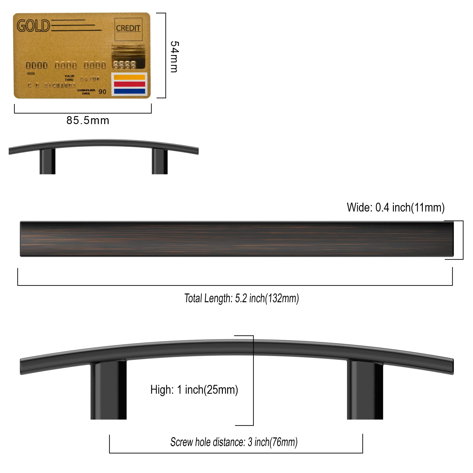 Amerdeco 10 Pack Oil Rubbed Bronze Cabinet Handles 3 Inch (76mm) - Kitchen & Bathroom Drawer Pulls