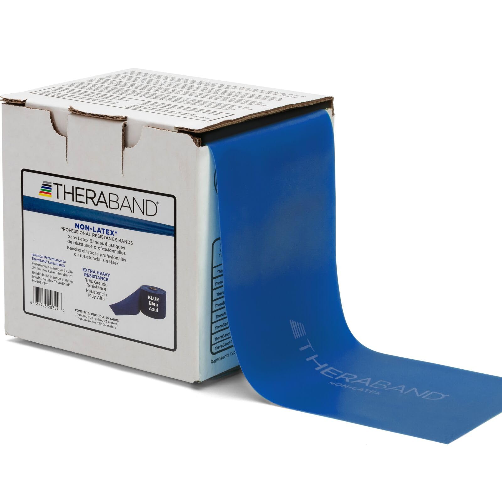 THERABAND Resistance Band 25 Yard Roll - Extra Heavy Blue Non-Latex Professional Exercise Bands for Strength Training, Physical Therapy & Pilates | Upper & Lower Body Workout, Rehab & Home Gym Use | Includes Dispenser Box (Level 5)