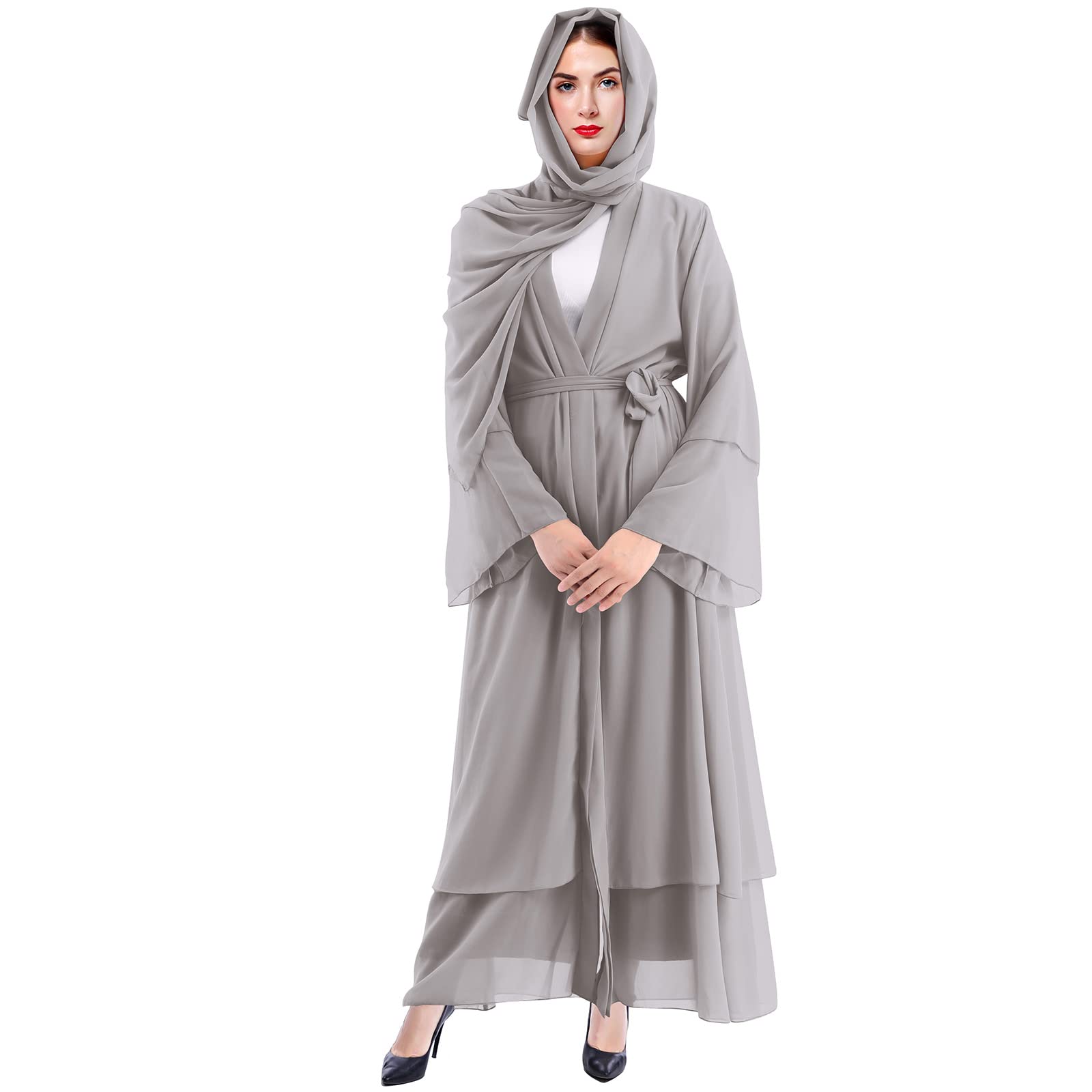 Elegant Muslim Abaya Dress for Women - Long Sleeve Islamic Dubai Abaya Cardigan Robe - Modest Middle East Prayer Dress with Hijab - Perfect for Prayer, Mosque, and Special Occasions