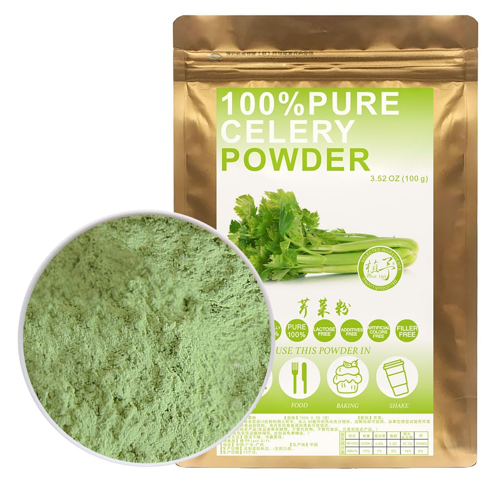 100% Natural Pure Celery Powder 100g/3.52oz - Organic Celery Juice Powder for Smoothies, Shakes, Baking, Drinks & Tea | Green Superfood Powder, Powdered Greens Supplement | No Preservatives, Vegan Friendly | Perfect for Healthy Juices, Detox Drinks & Cooking Recipes