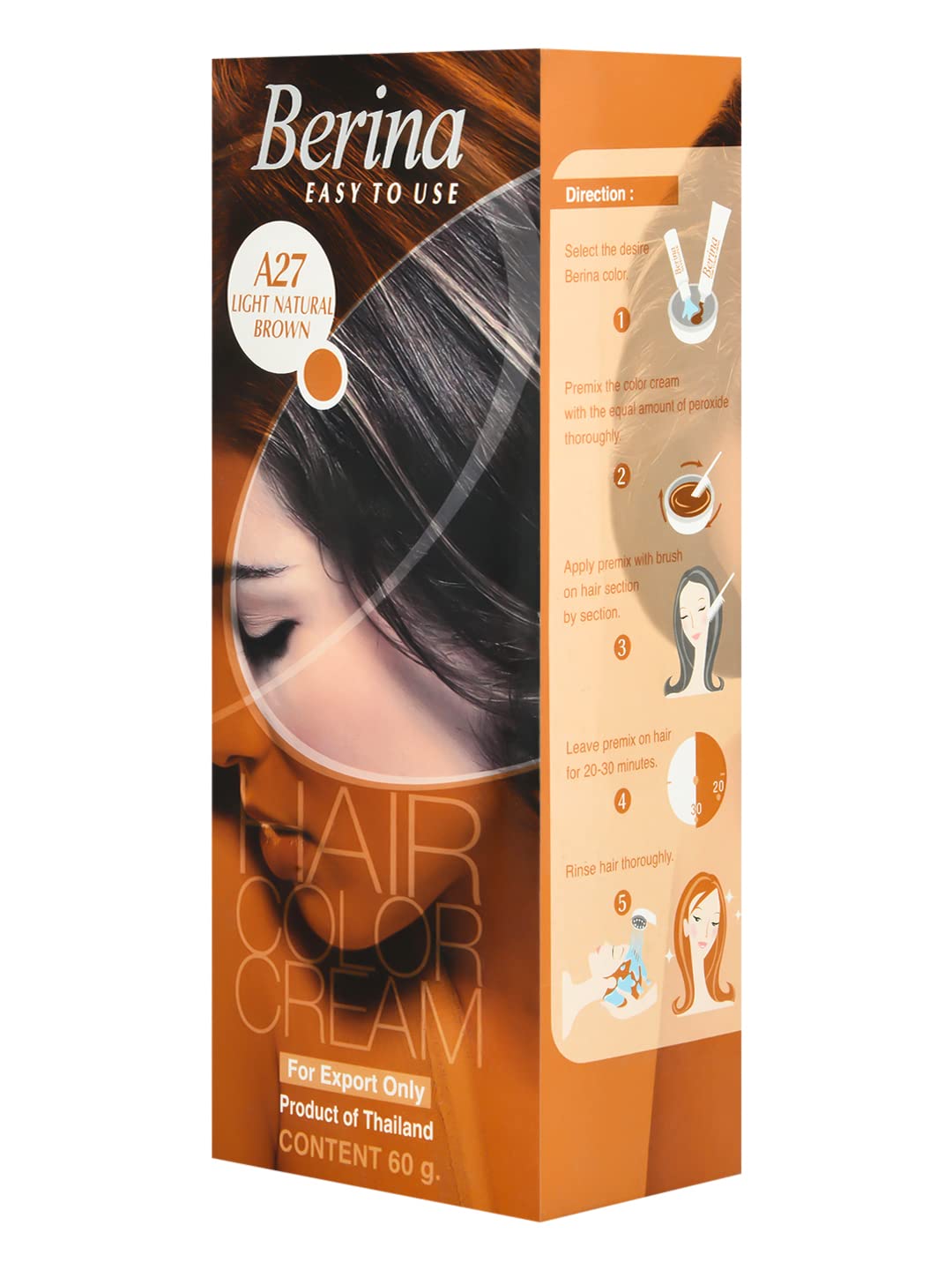 Berina A Series Cream Hair Color - Full Coverage Long Lasting Dye with Developer & Protein Conditioner - 60gm (A27 Light Natural Brown) for Men & Women - At-Home Salon Quality Hair Coloring for Gray Coverage & Vibrant Tones