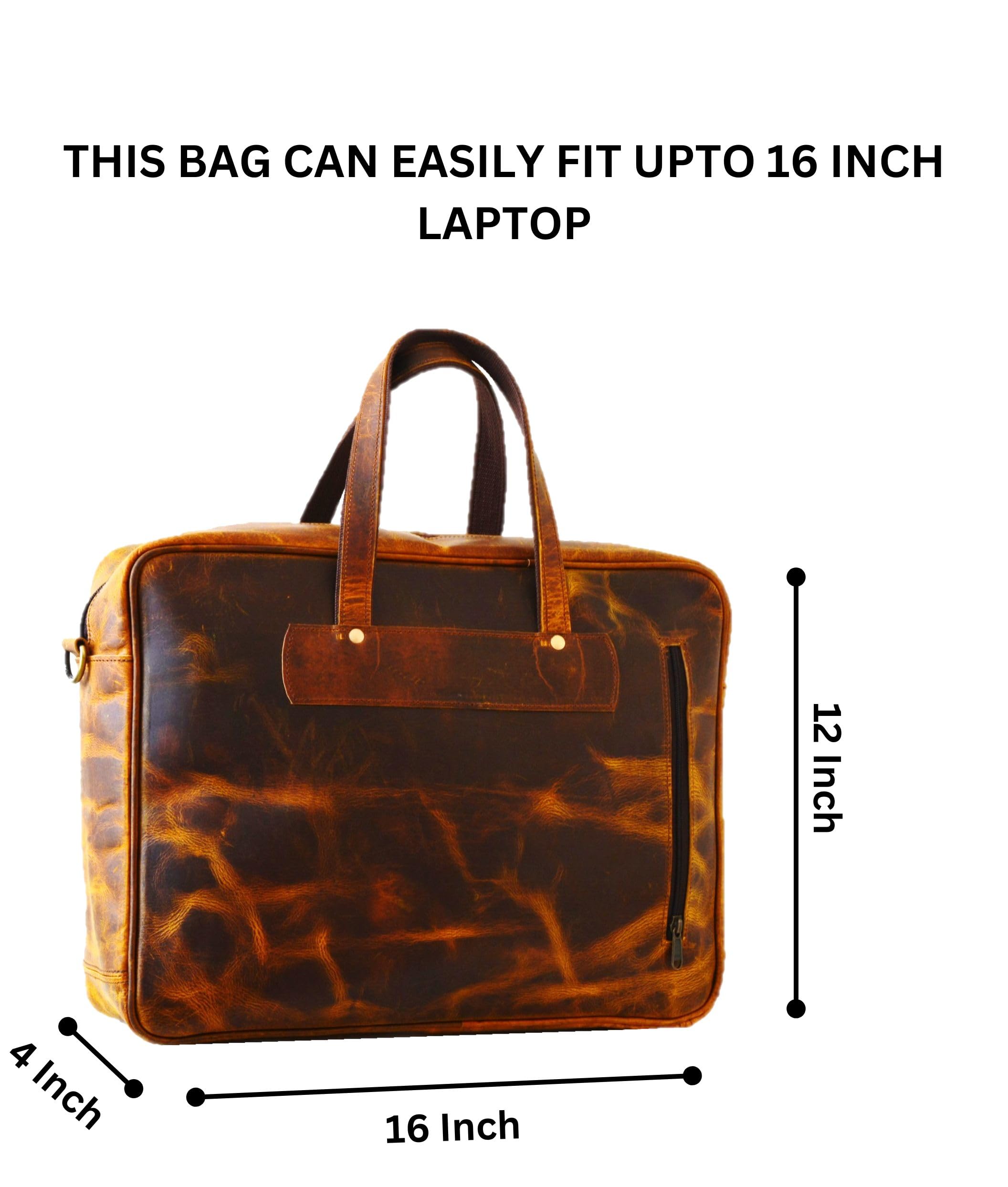 16 Inch Genuine Leather Laptop Messenger Bag for Men & Women - Durable Office Briefcase Satchel - Perfect for Business, Work, Travel & Daily Commute