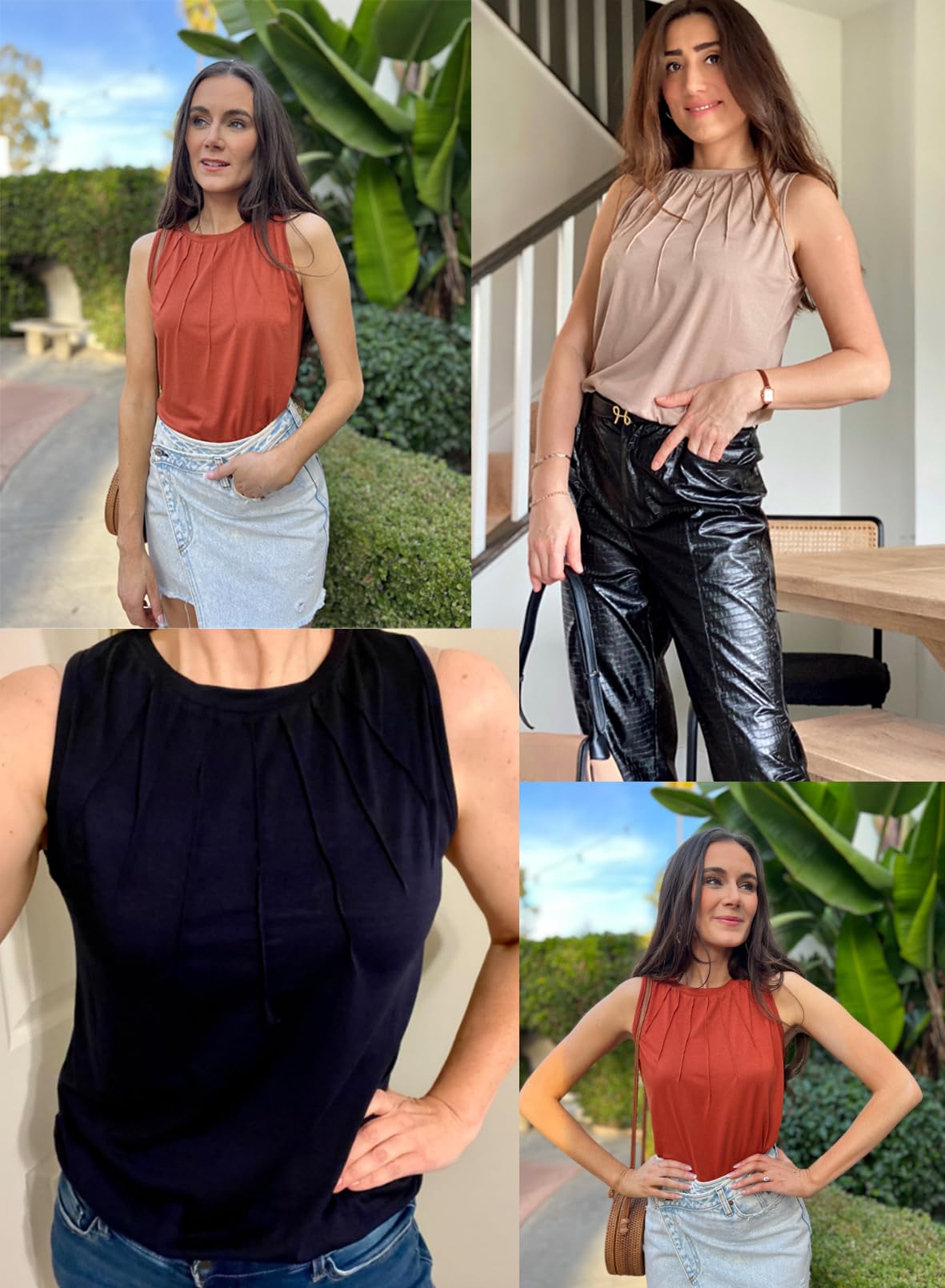 BLENCOT Women's 2025 Fashion Sleeveless Tank Top - Summer Crewneck Ruched Pleated Flowy Tee Shirt for Women | Casual Wear, Beach Outfit, Layering Piece
