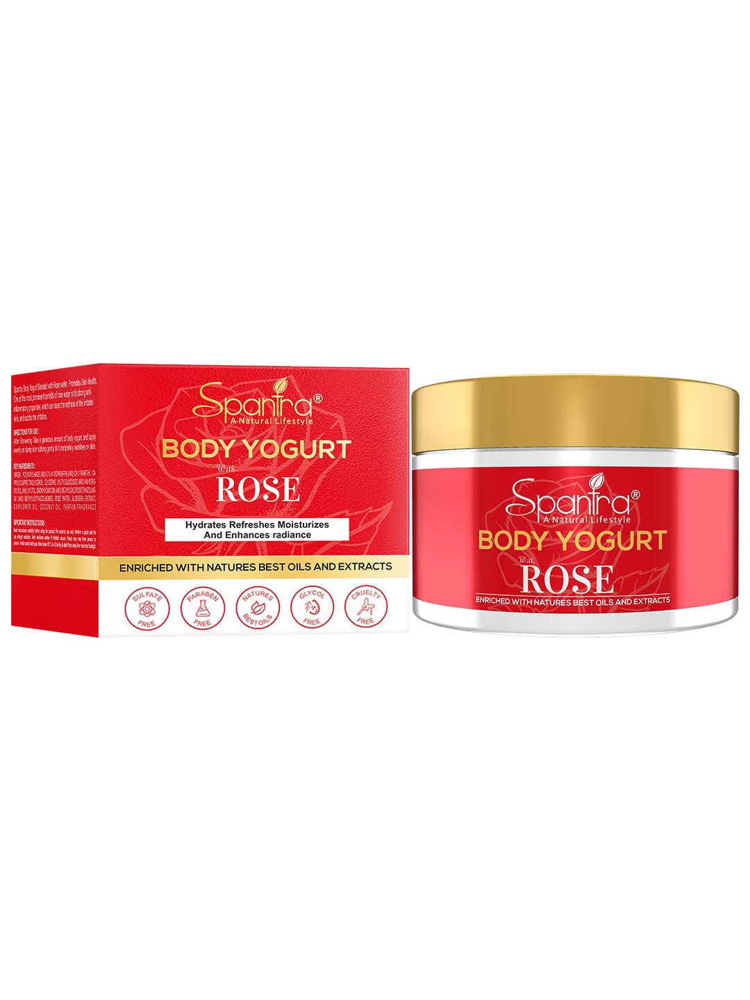 Spantra Rose Body Yogurt Cream - Hydrating & Non-Greasy Moisturizer with Rose Oil, Aloe Vera, Sunflower & Coconut Oil for Soft Skin | Sensitive Skin Friendly | 250g | Perfect for Daily Hydration, Post-Shower Care & Dry Skin Relief