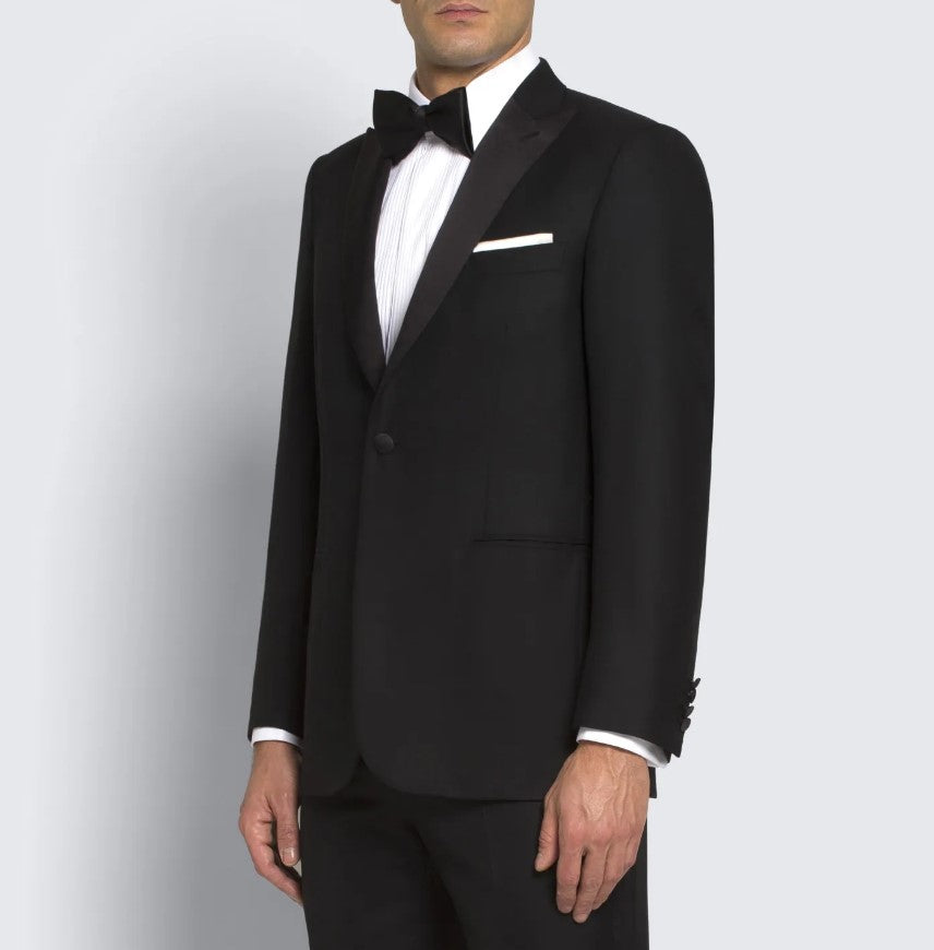 BRIONI Black Peak Lapel Tuxedo Suit for Men - Formal Wedding, Prom & Evening Wear | Premium Italian Wool Tuxedo Jacket with Notch Lapel