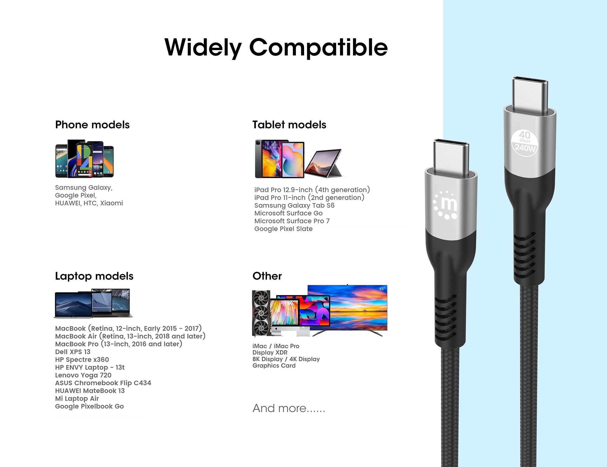 USB4 Type C Cable 40Gbps 8K Video & 240W EPR Fast Charging - PD 3.1 Certified for MacBook Pro, iPad Pro, Gaming Laptops & 4K Monitors