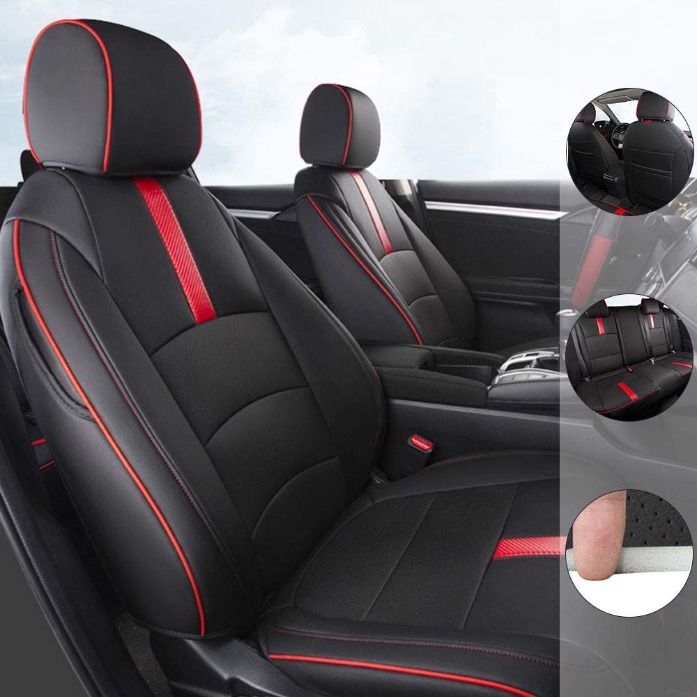 Custom Full Set Leather Seat Covers for Toyota FJ Cruiser 2007-2009 Models - 5-Seat Black & Red Car Seat Protectors - Perfect for Off-Roading, Camping & Daily Driving Protection