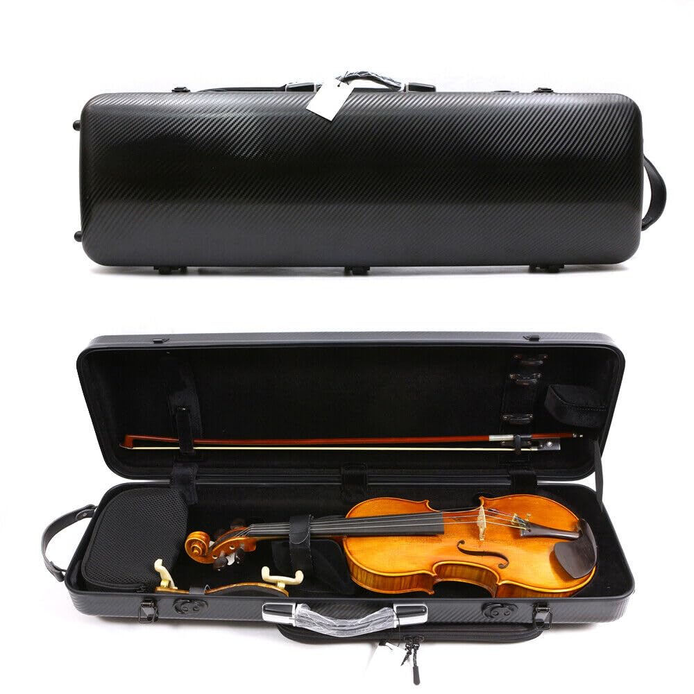 Yinfente 4/4 Full Size Carbon Fiber Violin Case - Oblong Shape with Music Sheet Pocket, Adjustable Backstrap & Hygrometer - Lightweight & Portable for Professional Musicians | Perfect for Travel, Performances & Music Lessons