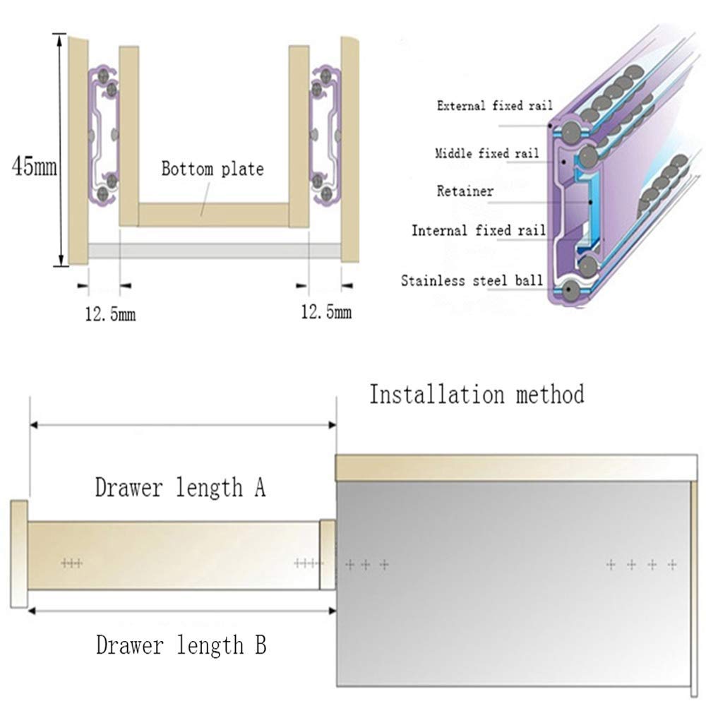 Premium Soft Close Drawer Slides - Push to Open, 3-Section Side Mount Drawer Runners, Heavy Duty Black Steel for Smooth & Quiet Operation - Perfect for Living Room, Bedroom, Kitchen Cabinets & Nightstands (16 Inch/400mm)
