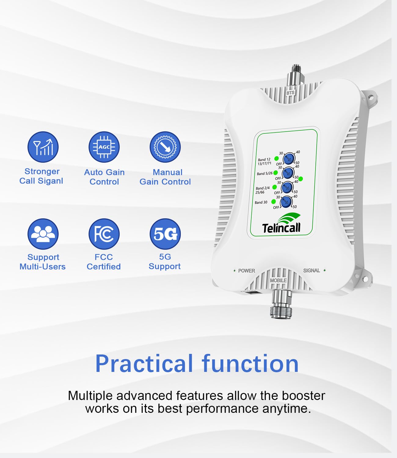 5G 4G 3G Cell Phone Signal Booster for Home - FCC Approved 5,000 Sq Ft Coverage - Compatible with All US Carriers (Bands 2/4/5/12/13/17/25/30/66/71) - Perfect for Rural Areas, Basements & Large Homes