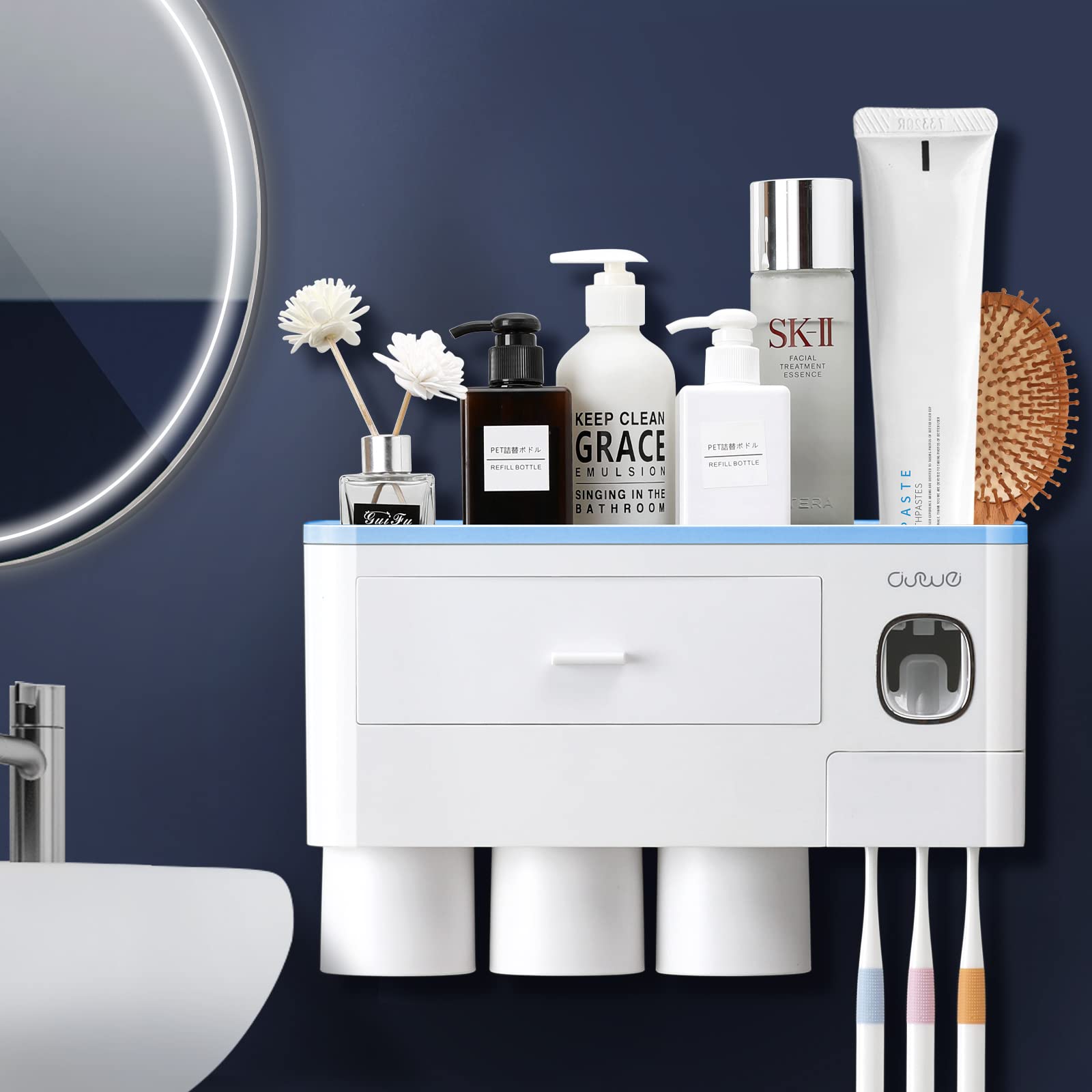 Wall Mounted Toothbrush Holder with Automatic Toothpaste Dispenser - Bathroom Organizer & Storage Accessories Set for Kids - Perfect for Small Bathrooms, Dorm Rooms & Travel