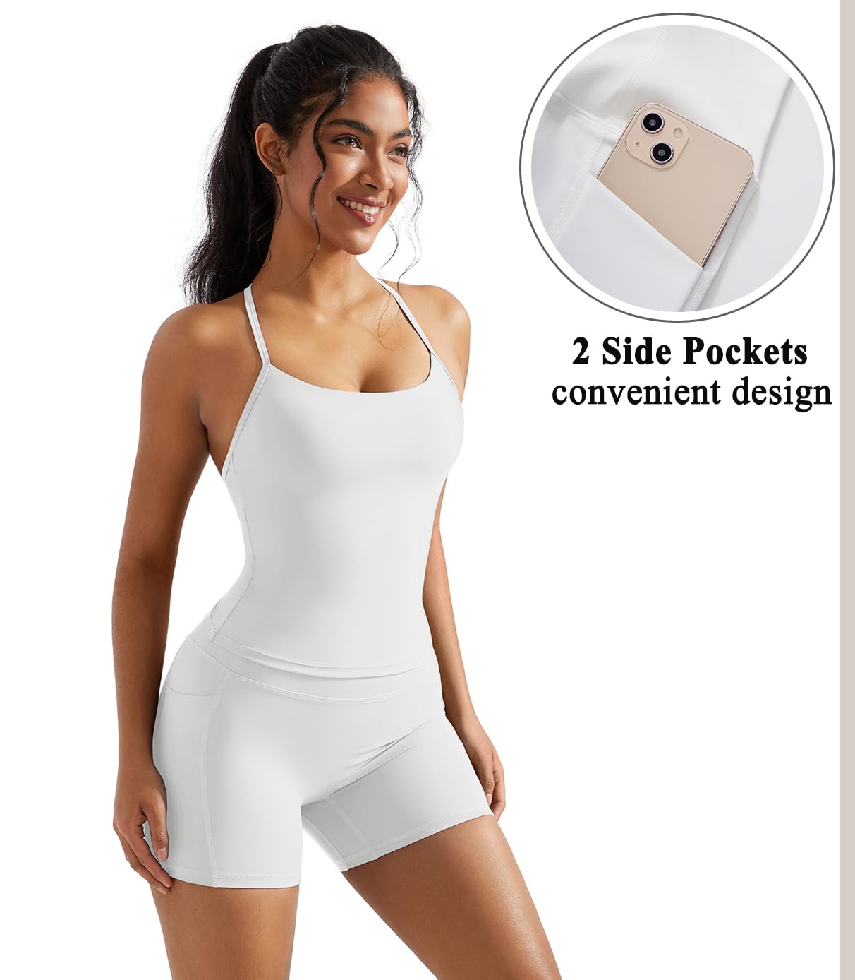 OMKAGI Women's 2-Piece Workout Set - Padded Sports Bra & High-Waist Gym Shorts with Pockets | Yoga, Running, Fitness & Lounge Wear