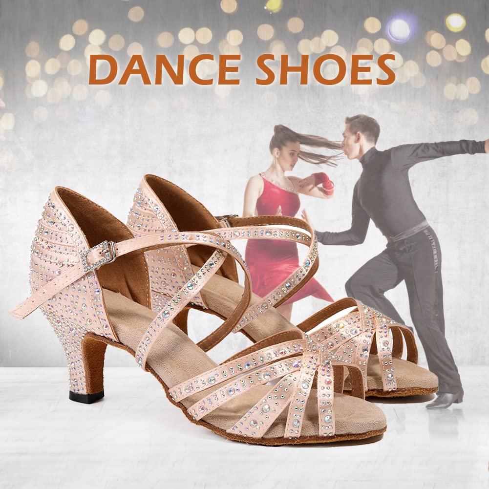 SWDZM Women's Rhinestone Latin Dance Shoes - Salsa Ballroom Practice & Performance Shoes for Women (Model L377-6) | Perfect for Dance Competitions, Social Events & Professional Performances