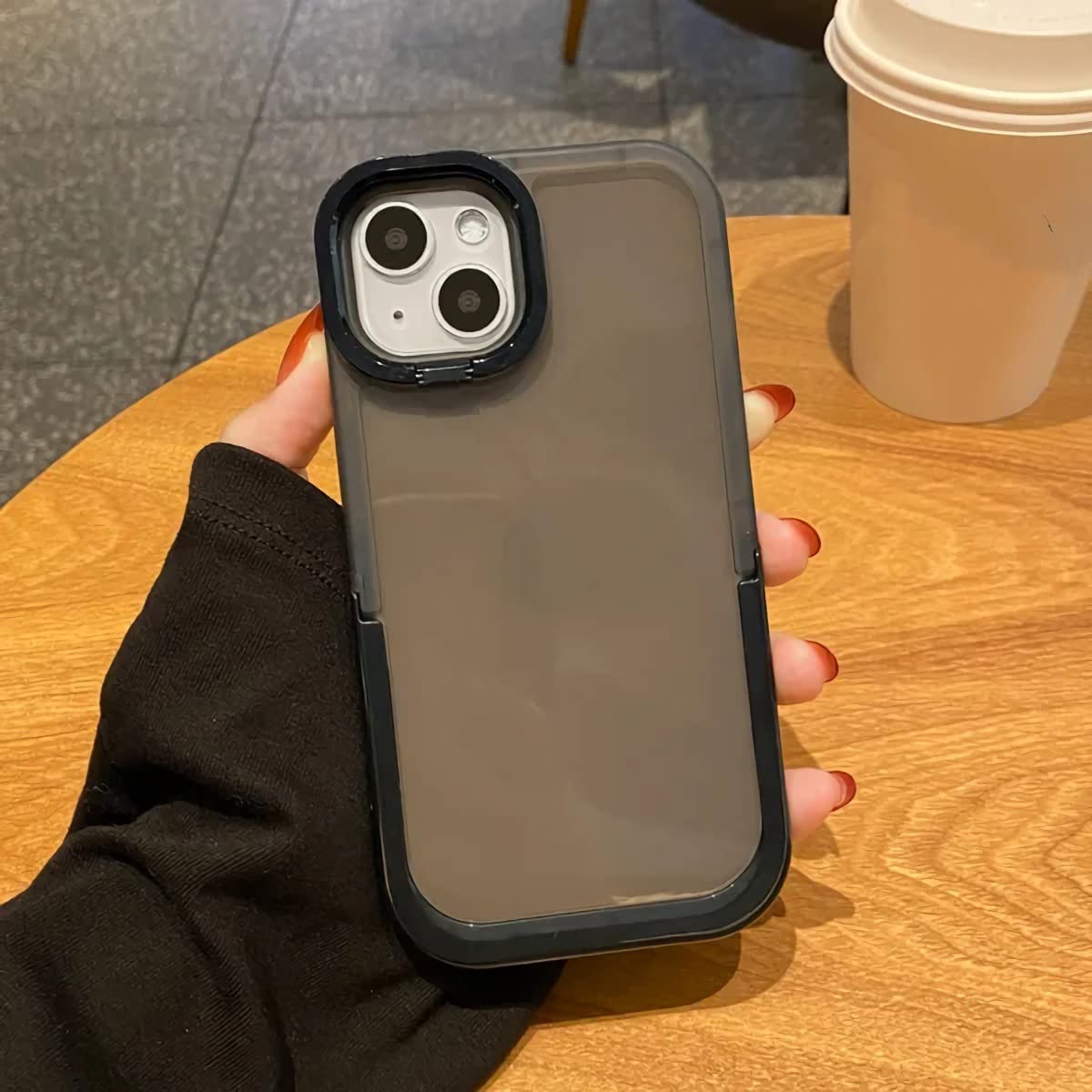 2022 New Double Stand Transparent TPU Phone Case for iPhone 11/12/13 Pro Max - Shockproof & Scratch Resistant Cover (Black, iPhone 12) - Perfect for Work, Travel & Everyday Protection
