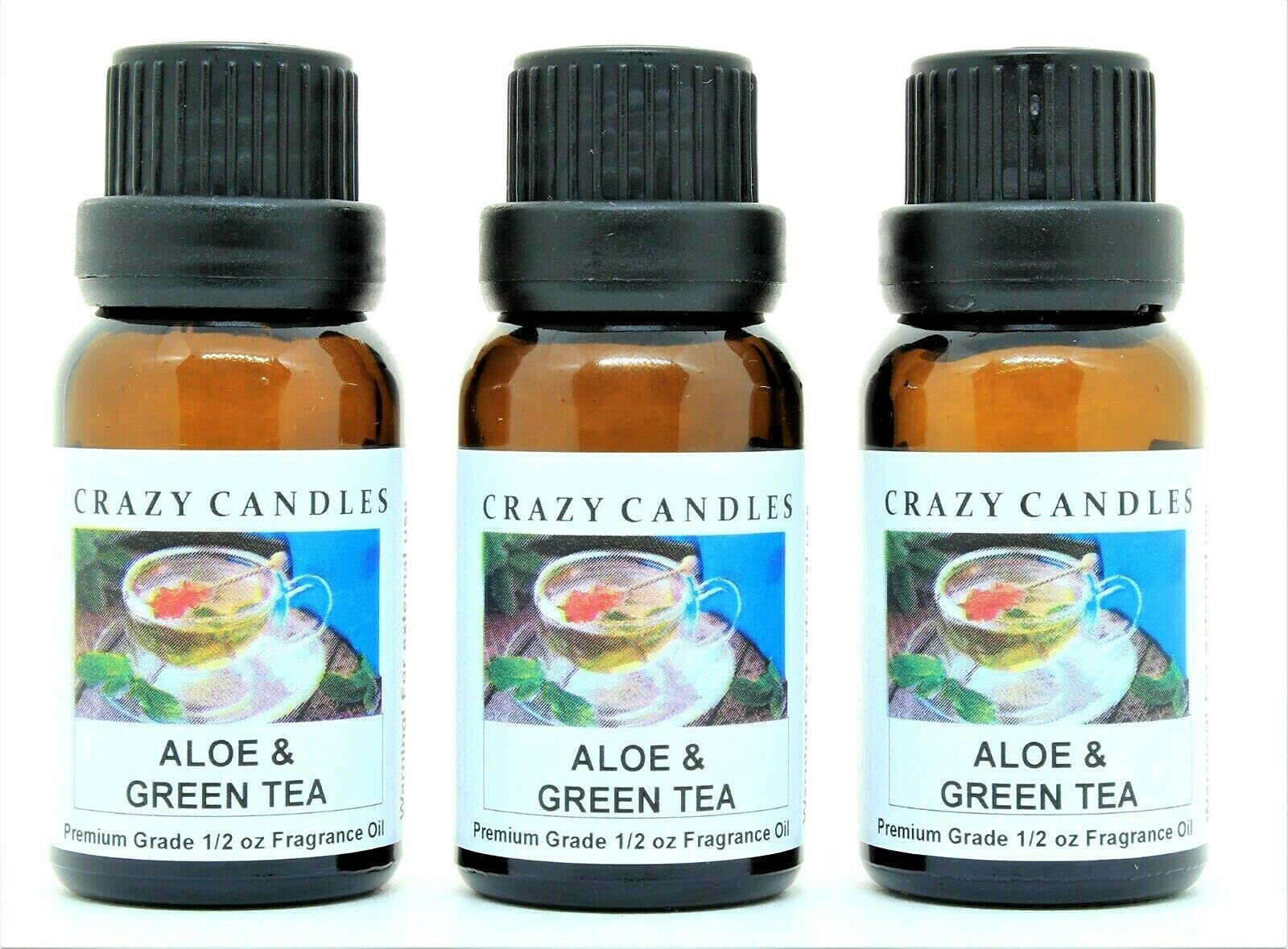 Premium Aloe & Green Tea Scented Fragrance Oil - 3 Pack (1/2 FL Oz/15ml Each) - Aromatherapy, Diffuser & Candle Making Essential Oils for Home Spa Relaxation