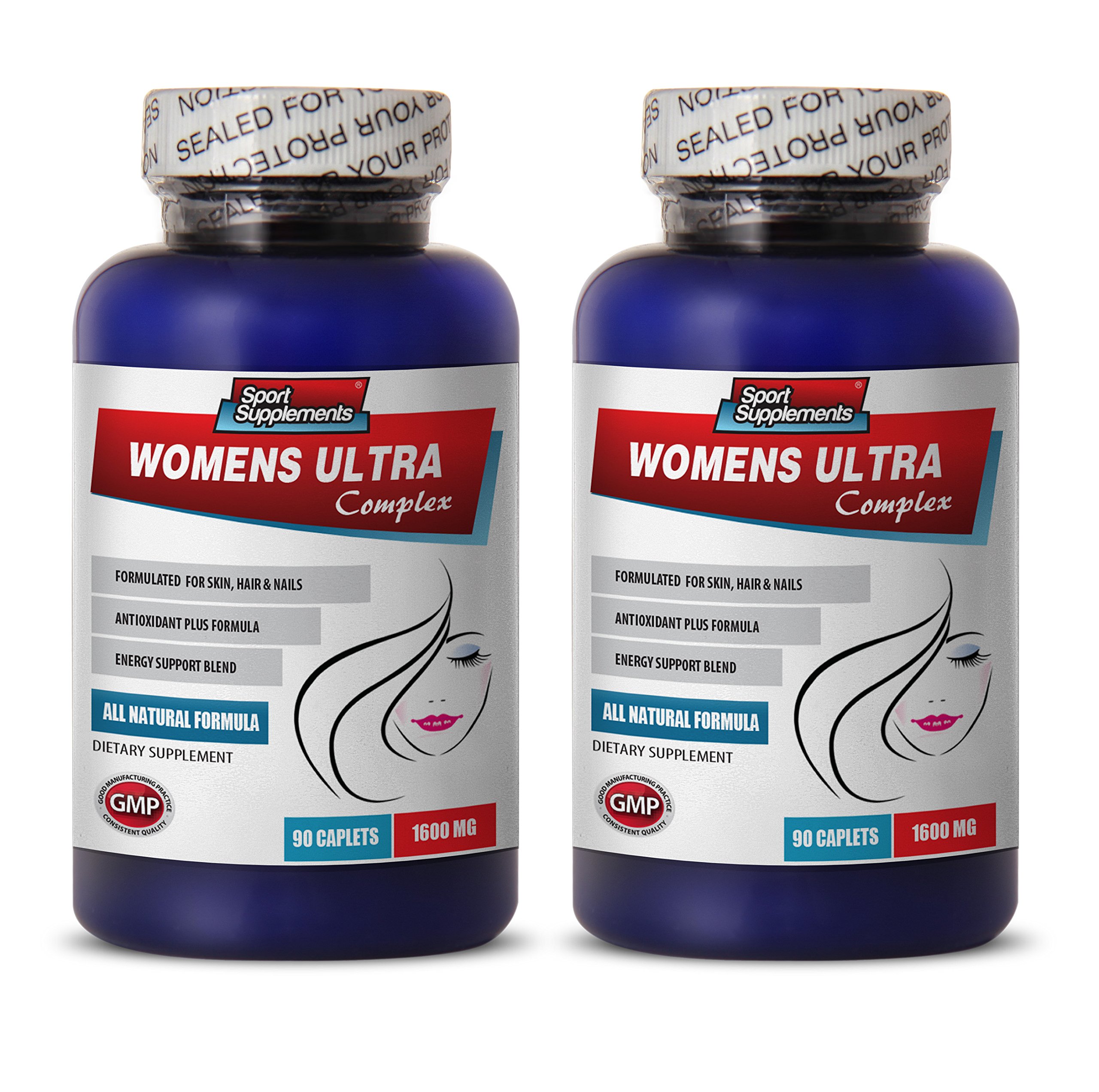 Premium Hair Skin & Nails Vitamins for Women - Ultra Complex Multivitamin with Biotin, Collagen & Antioxidants - Supports Immune Health, Stronger Hair & Glowing Skin - 180 Caplets (2 Bottles) - Perfect for Daily Wellness Routine & Beauty Enhancement