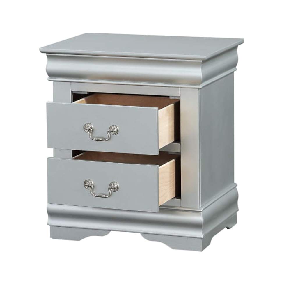 Harper&Bright Solid Wood Nightstand with 2 Drawers - Antique Style Bedside Table for Bedroom & Living Room - No Assembly Required Storage Furniture (Platinum) | Perfect for Small Spaces, Guest Rooms & Apartment Decor