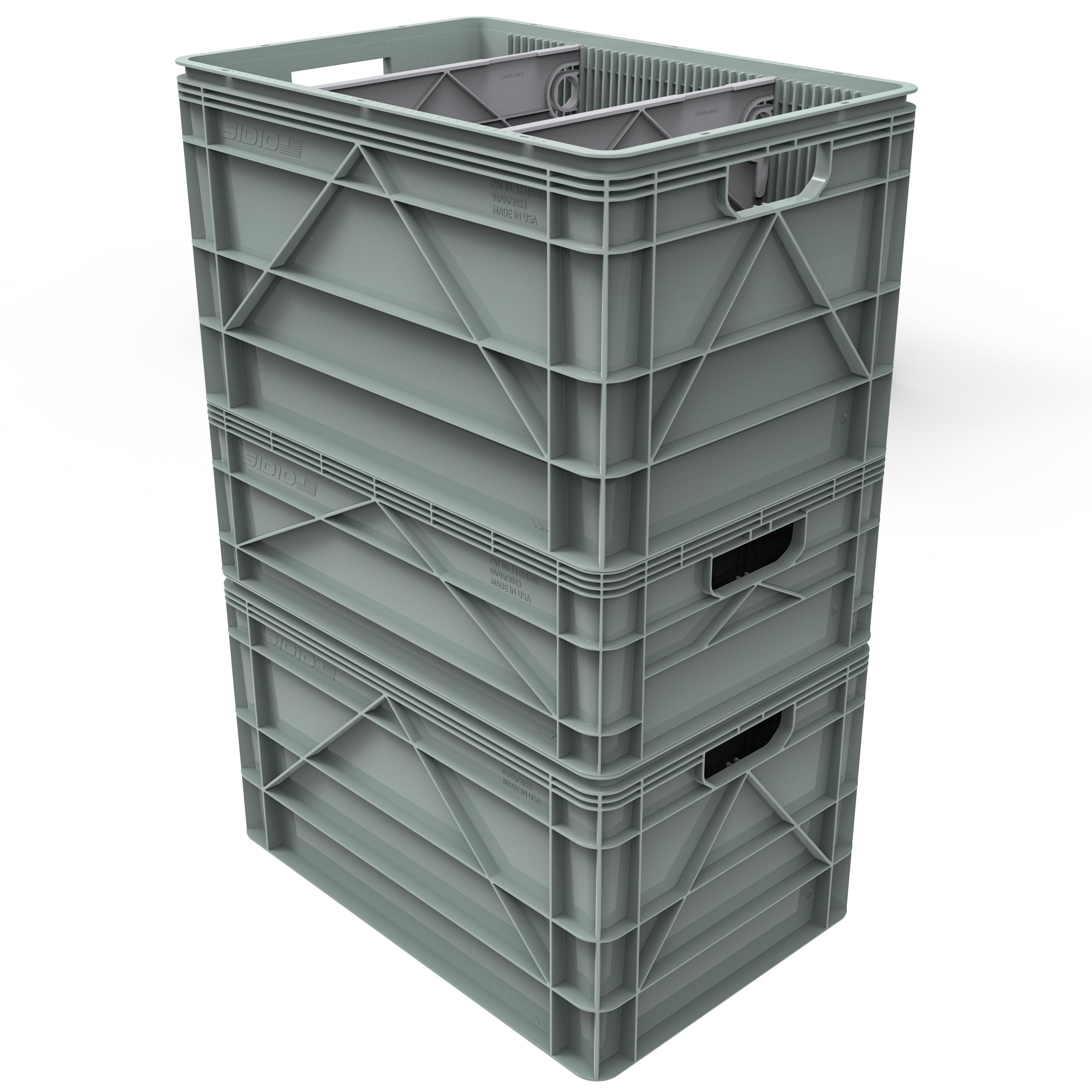 Heavy Duty Stackable Storage Bins - 2 Full-Size & 1 Half-Size Plastic Organizer with Dividers for Home, Office, Garage | Durable Totes & Containers for Closet Organization, Toy Storage, and Outdoor Gear