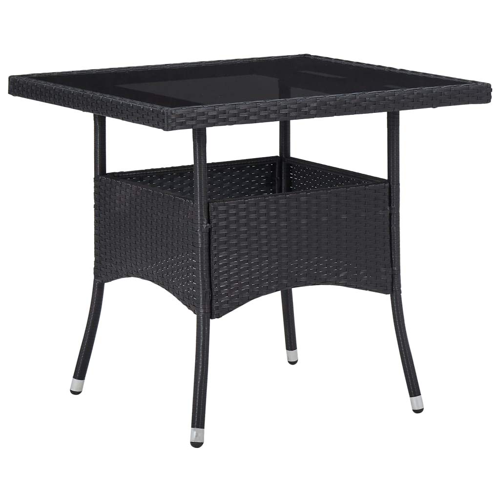 vidaXL Square Patio Dining Table with Tempered Glass Top - Weather-Resistant Black Poly Rattan & Steel Frame - Indoor/Outdoor Use - Perfect for Backyard, Garden, or Balcony Dining