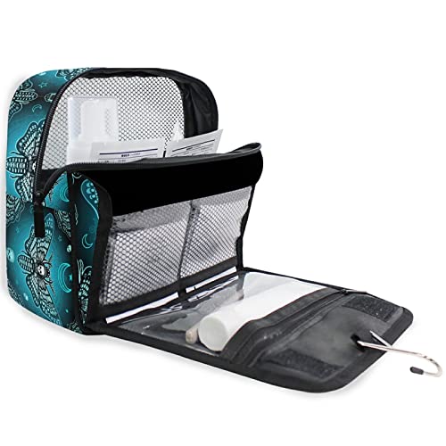 Butterfly Skull Blue Hanging Toiletry Bag - Waterproof Travel Makeup Organizer with Clear Pockets for Cosmetics, Shampoo & Toiletries | Perfect for Camping, Gym & Air Travel