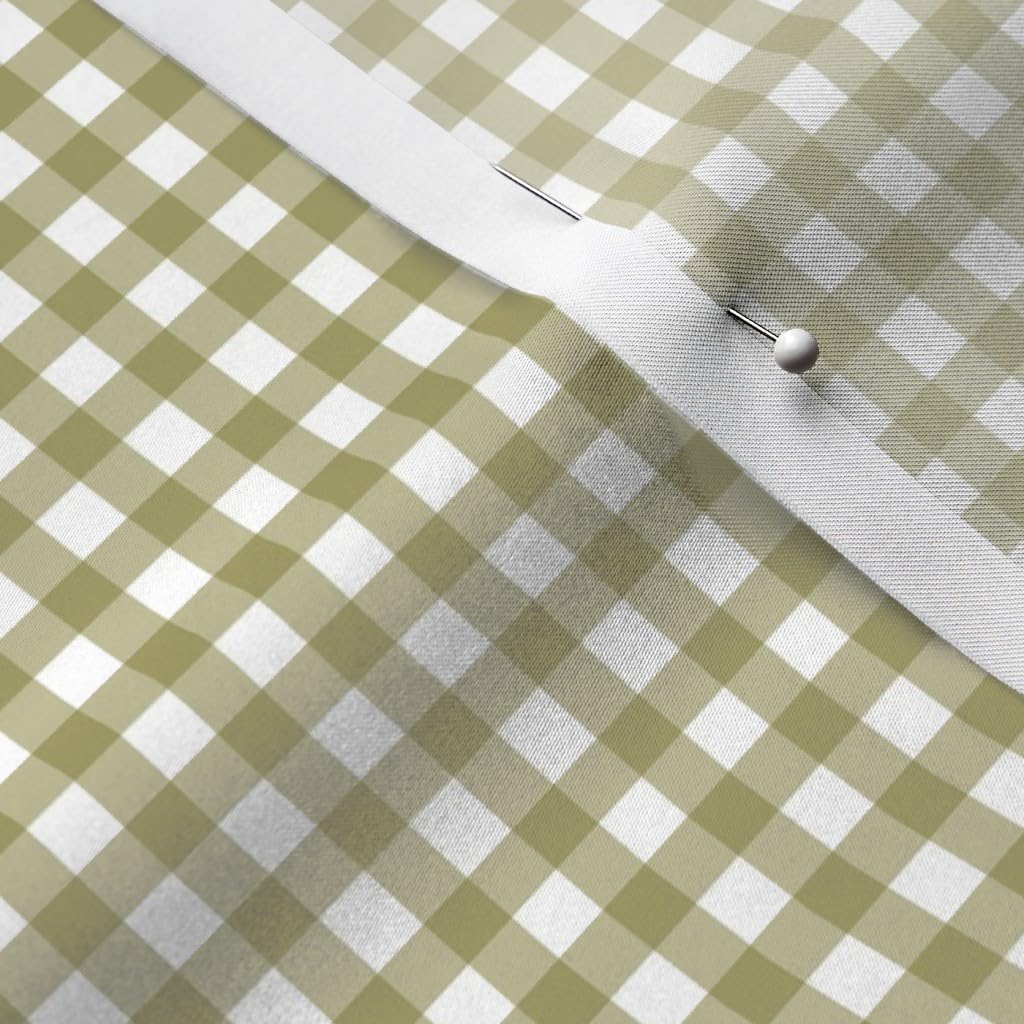 Olive Green Gingham Printed Satin Fabric Fat Quarter - Premium Spoonflower Fabric for Sewing, Lining, Apparel, Fashion, Blankets & Home Decor - Perfect for DIY Projects, Quilting, and Crafting