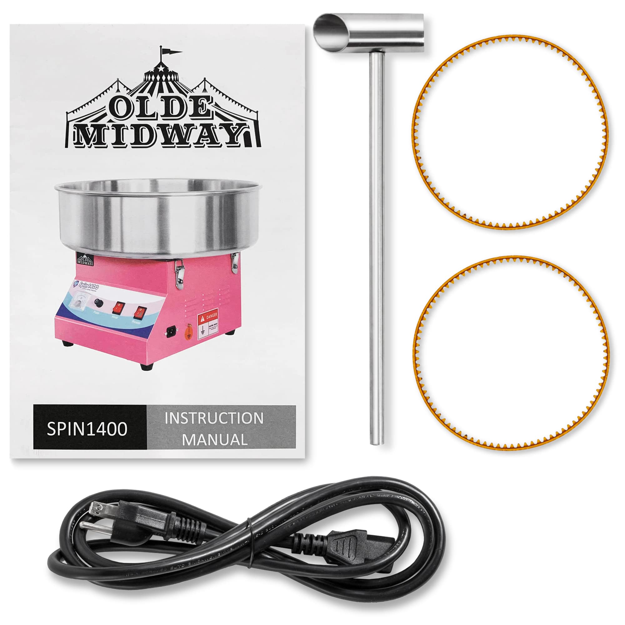 Olde Midway SPIN-1400 Commercial Cotton Candy Machine - Electric Candy Floss Maker for Parties, Carnivals & Events - Heavy Duty Stainless Steel Candy Spinner with 1000W Motor