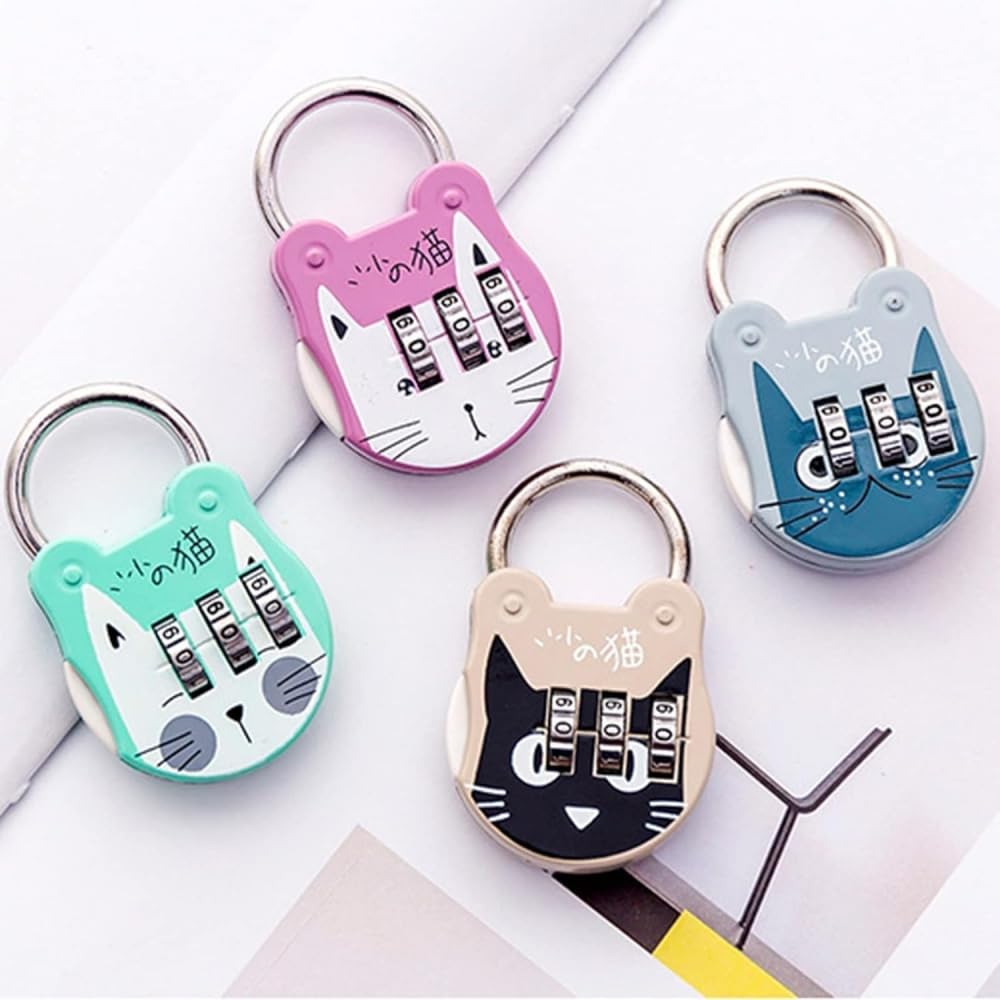 Grey Cute Cat Combination Lock - 3 Digit Travel Luggage Lock for Backpacks, Suitcases & Lockers - Secure Zipper Padlock for School, Gym & Travel Accessories
