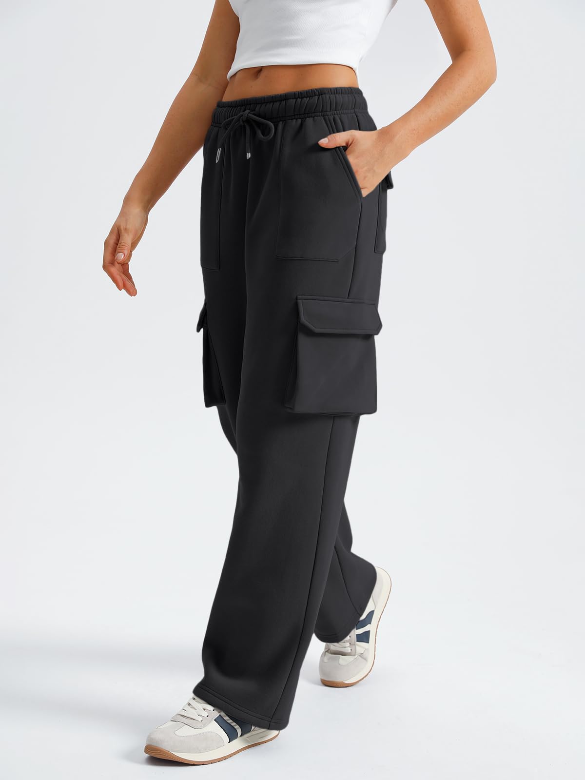 AUTOMET Women's Wide Leg Cargo Sweatpants - Fall Winter Fashion Joggers with Pockets | Casual Loungewear, Streetwear Outfits & Travel Pants