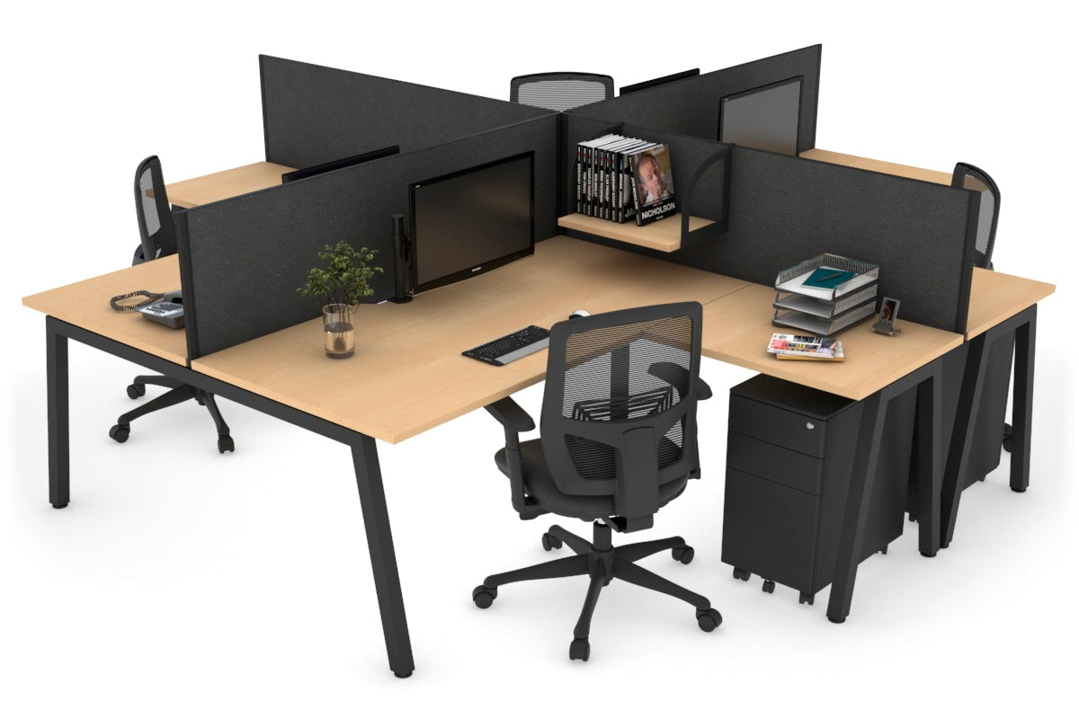 Quadro A Legs 4-Person Corner Workstation Desk - 1600L x 1800W with Cable Management - Modern Office & Home Workspace Solution for Professionals