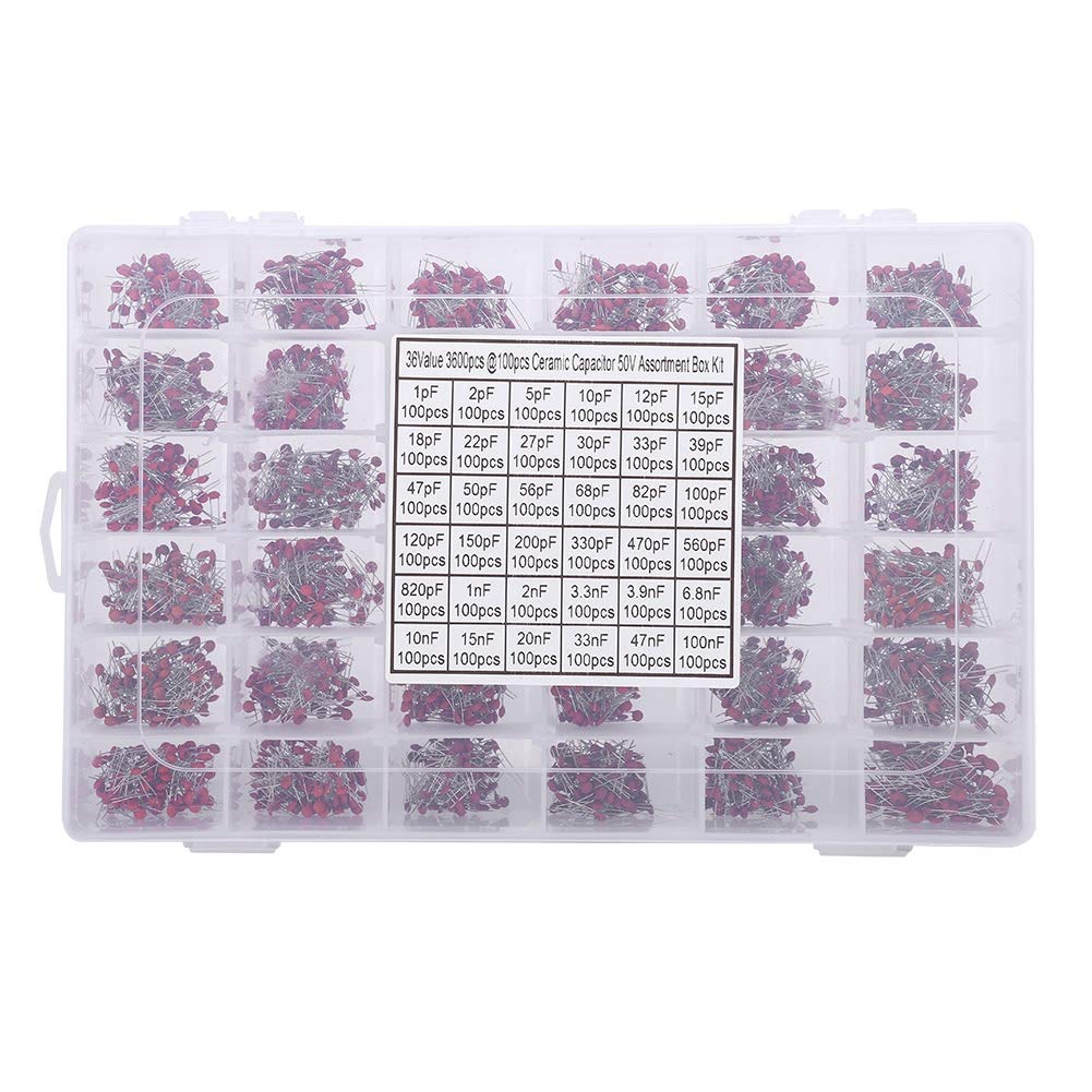 3600PCS 36 Values Ceramic Capacitor Kit (1pF-100nF, 50V) - Assorted Capacitors for DIY Electronics, Audio & Video Projects - Perfect for Hobbyists, Repair & Circuit Design
