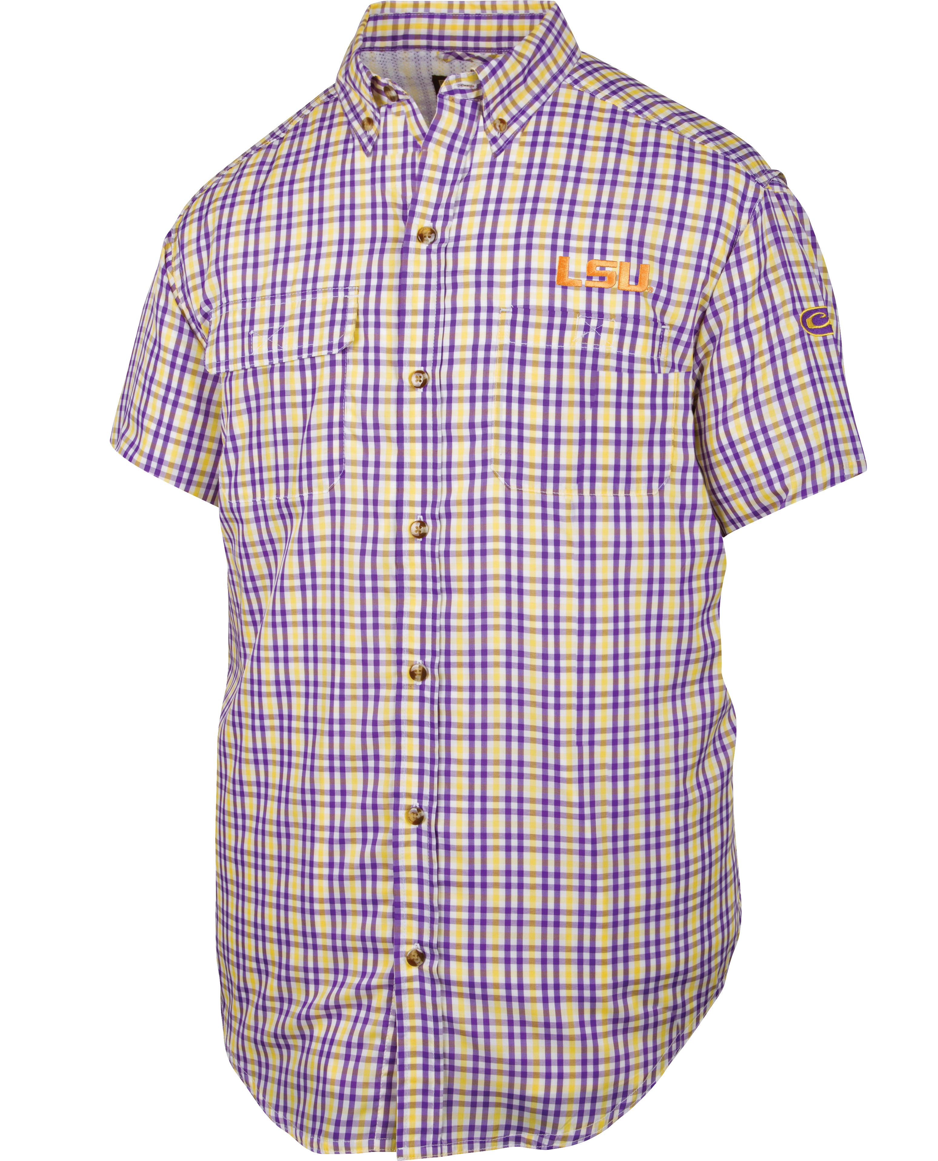 LSU Gingham Plaid Wingshooter's Shirt Short Sleeve - Breathable Hunting & Outdoor Shirt for Men - Perfect for Casual Wear, Hunting Trips & Outdoor Adventures