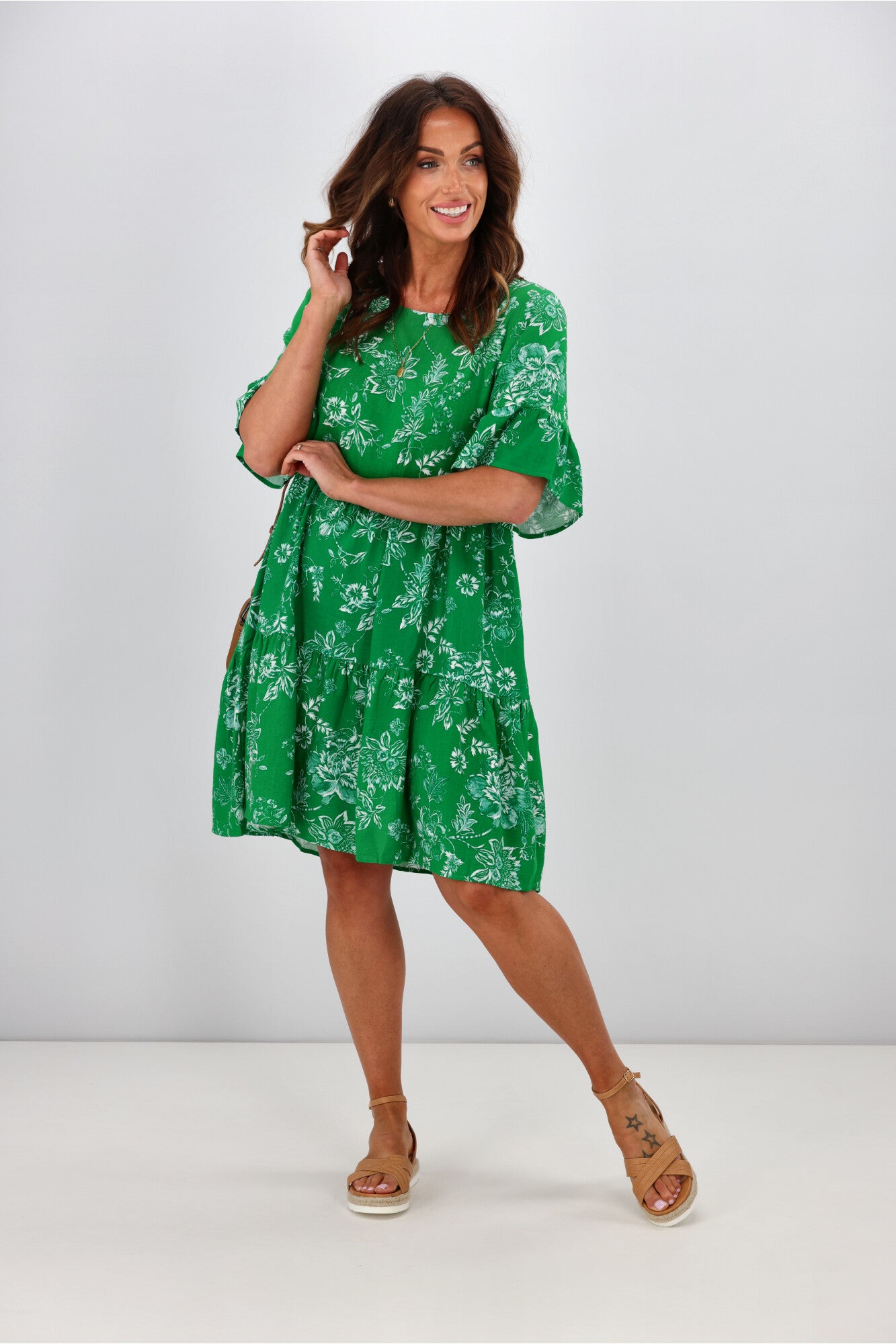 Kennedy Alicia Mini Dress - Green Boho Dreamcatcher Print, Flowy Summer Dress for Women | Perfect for Beach Vacations, Music Festivals & Boho Chic Outfits
