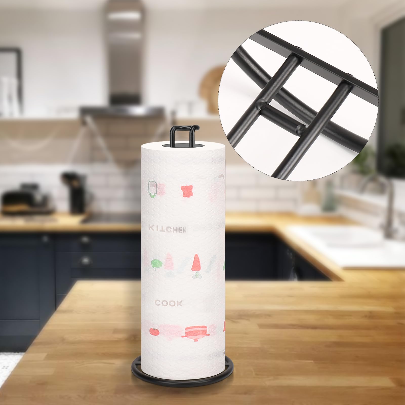 NearMoon Heavy Duty Metal Paper Towel Holder - Sturdy Countertop Dispenser for Standard & Jumbo Rolls - Matte Black Kitchen Organizer for Farmhouse, Living Room & Office Use (1 Pack)