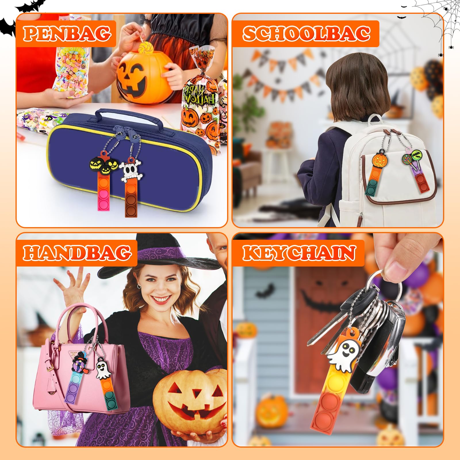 24-Piece Halloween Mini Pop Fidget Toys Bulk Pack - Sensory Stress Relief Keychain Toys for Kids, Party Favors, Classroom Prizes & Carnival Treasure - Perfect for Birthday Gifts, Desk Toys & Bag Fillers