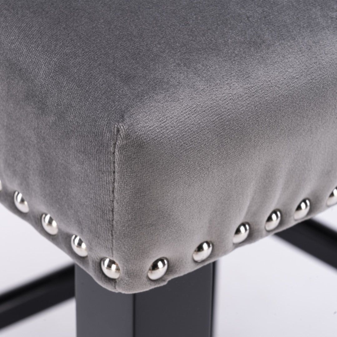 Velvet Upholstered Button Tufted Bar Stools with Wood Legs - Set of 4 Grey Barstools for Kitchen Island, Breakfast Nook & Home Bar Decor