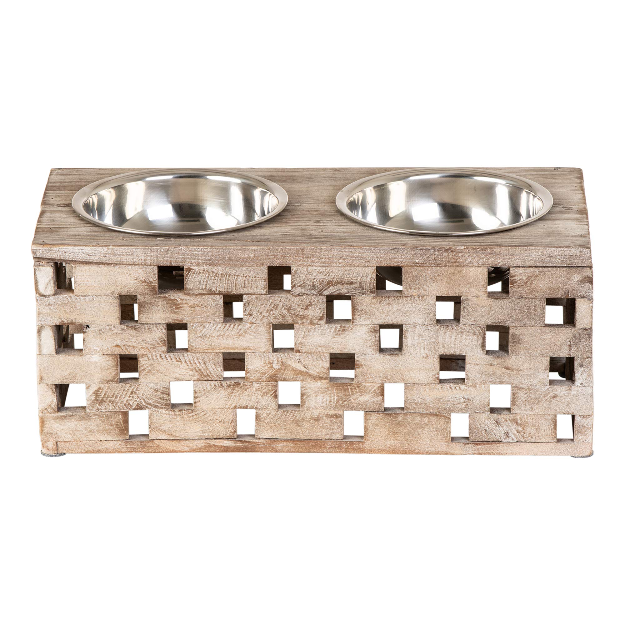 Stainless Steel Elevated Double Bowl Pet Feeder for Dogs & Cats - Large Size, Berjen Block Design - Perfect for Indoor & Outdoor Feeding