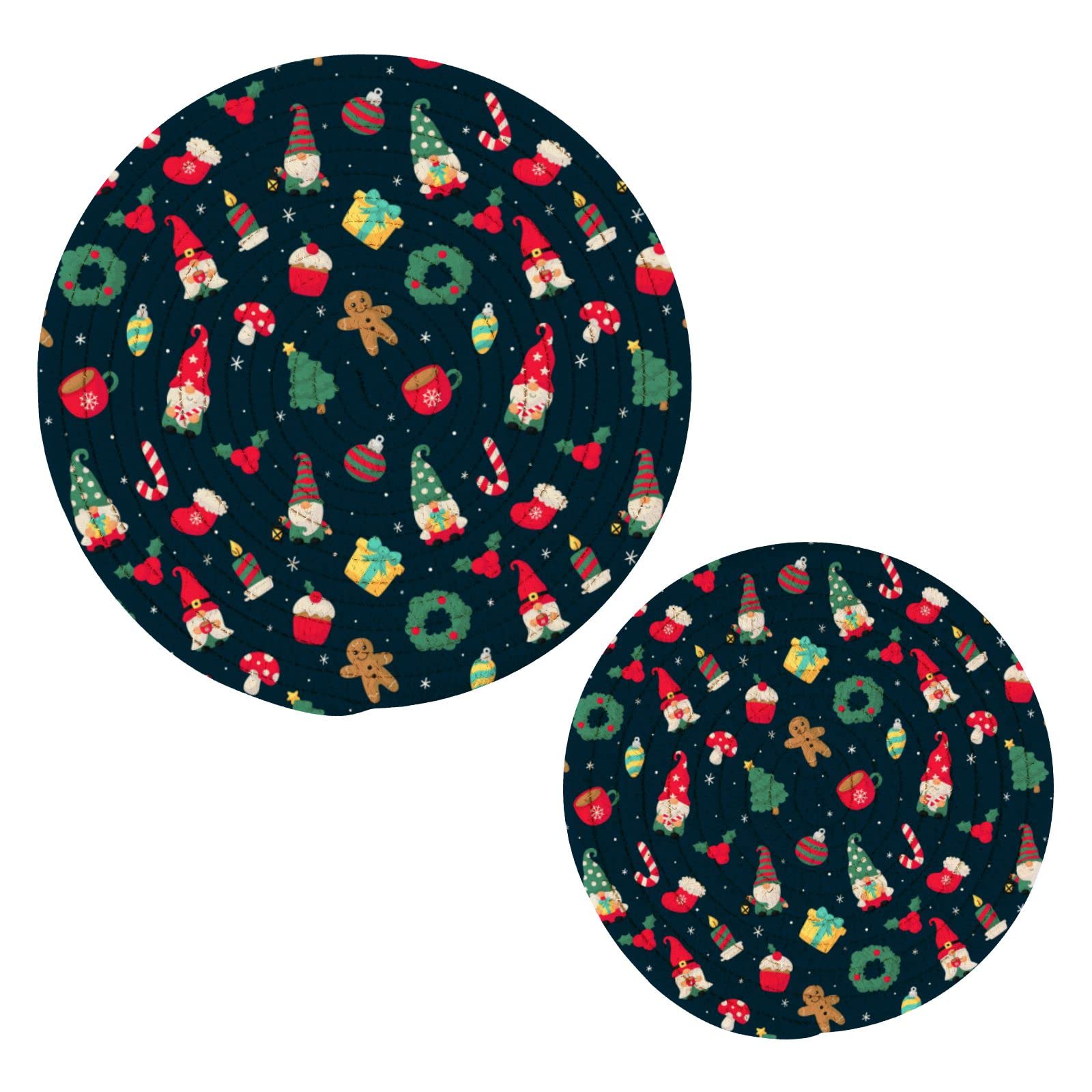 Christmas Gnomes Gingerbread Man Cotton Braided Trivet Pot Holder Set - Heat Resistant Kitchen Accessories for Hot Pots, Dishes & Jar Opening - Holiday Home Decor (Set of 2) - Perfect for Christmas Baking, Cooking Protection & Festive Table Settings