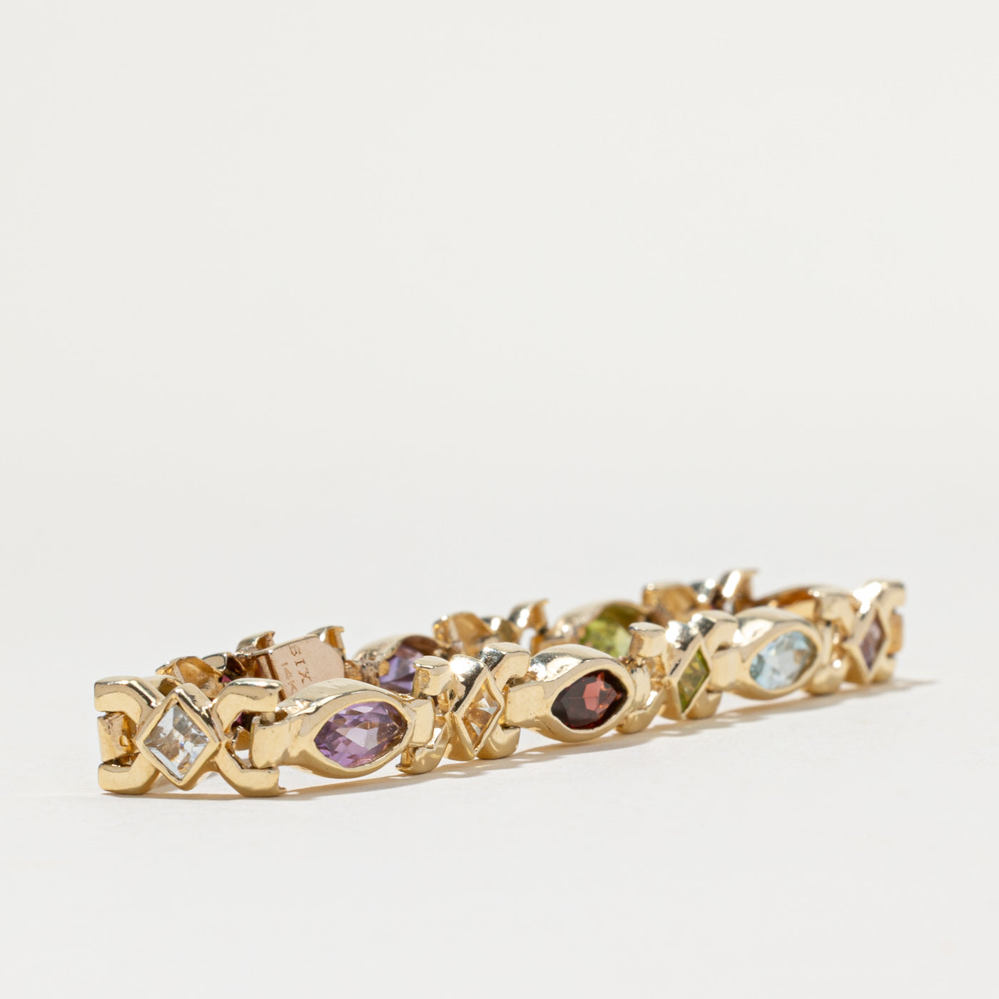 14K Gold Bezel Set Multi Gemstone Tennis Bracelet | 7.60ctw Total Weight | 7.5 Inches | Elegant Jewelry for Women | Perfect for Weddings, Anniversaries & Special Occasions