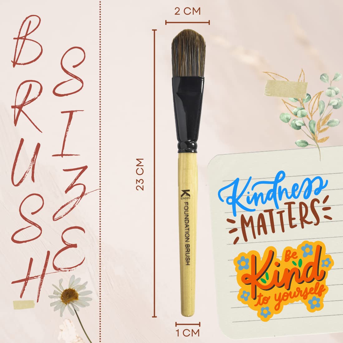 **KINDED Professional Flat Foundation Makeup Brush - Smooth Soft Synthetic Bristles, Anti-Rust Aluminum Ferrule & Natural Wooden Handle - Perfect for Face & Neck Makeup Application**