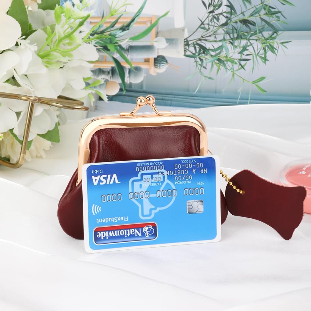 Oyachic Genuine Leather Coin Purse & Cash Holder - Compact Wallet Clutch with Secure Clasp for Men & Women (Red) | Perfect for Makeup Organizer, Change Pouch & Cable Storage | Ideal for Travel, Daily Use & Gift Giving