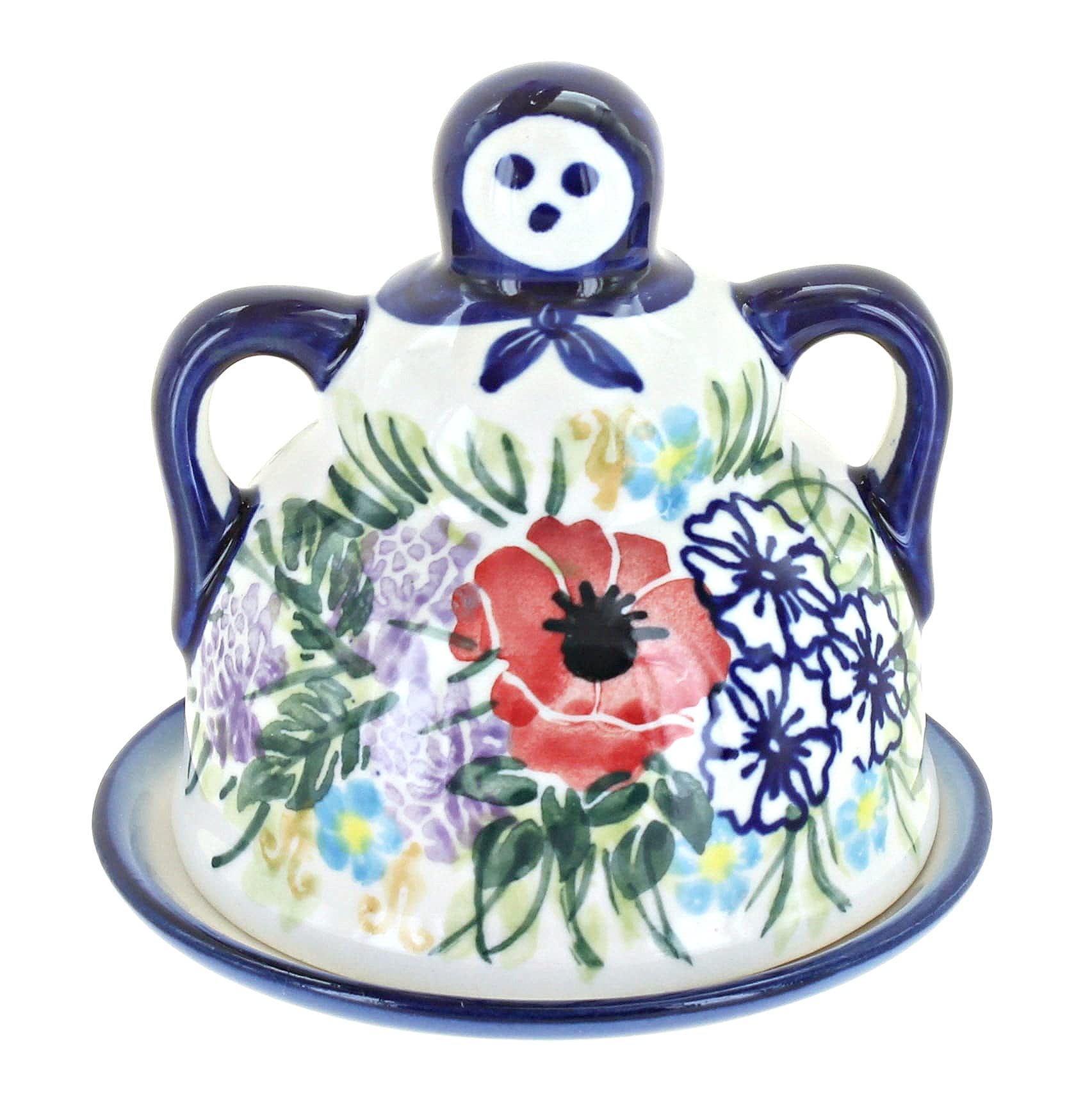 Hand-Painted Blue Rose Polish Pottery - Summer Garden Small Cheese Plate | Perfect for Cheese Serving, Desserts & Home Decor
