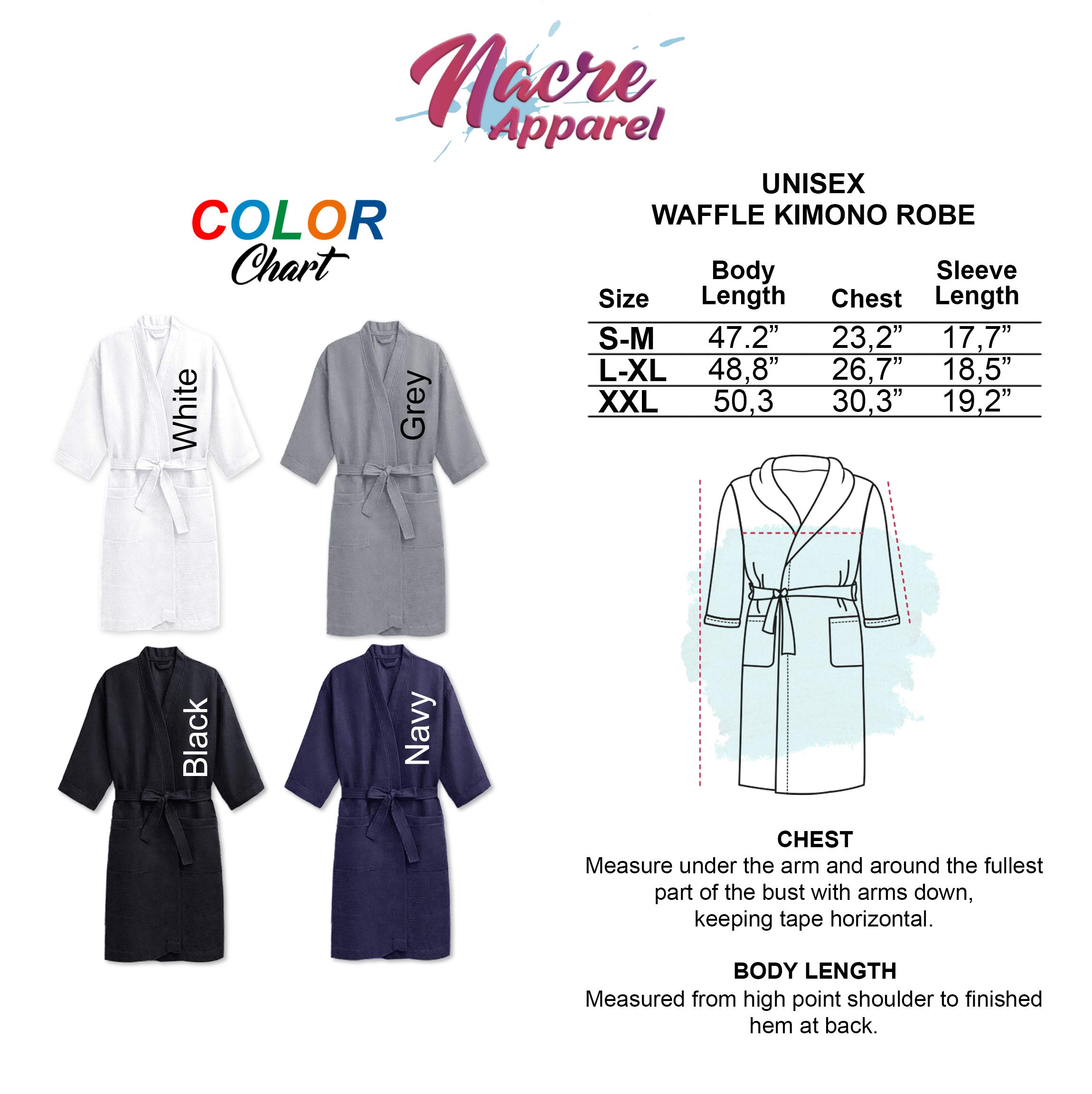 NACRE APPAREL Embroidered Cotton Waffle Robe for Men & Women - Queen/King Size Couples Bathrobe with Spa Kimono Design - Perfect for Honeymoon, Hotel Stay, Bridal Shower, and Relaxing at Home